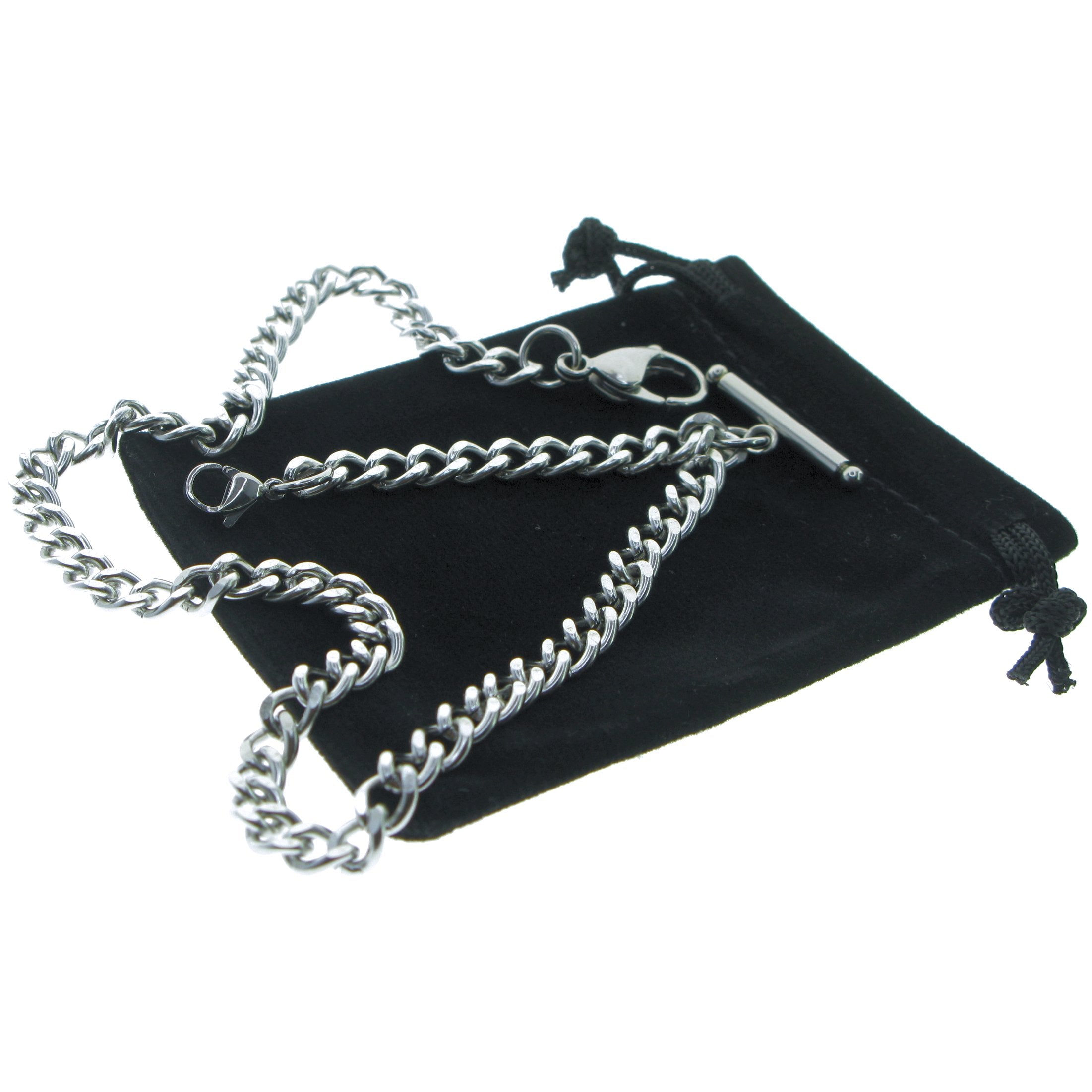 Albert Chain Pocket Watch Chains for Men All Real Stainless Steel with Steel T-Bar and Steel Lobster Clasp ACS01