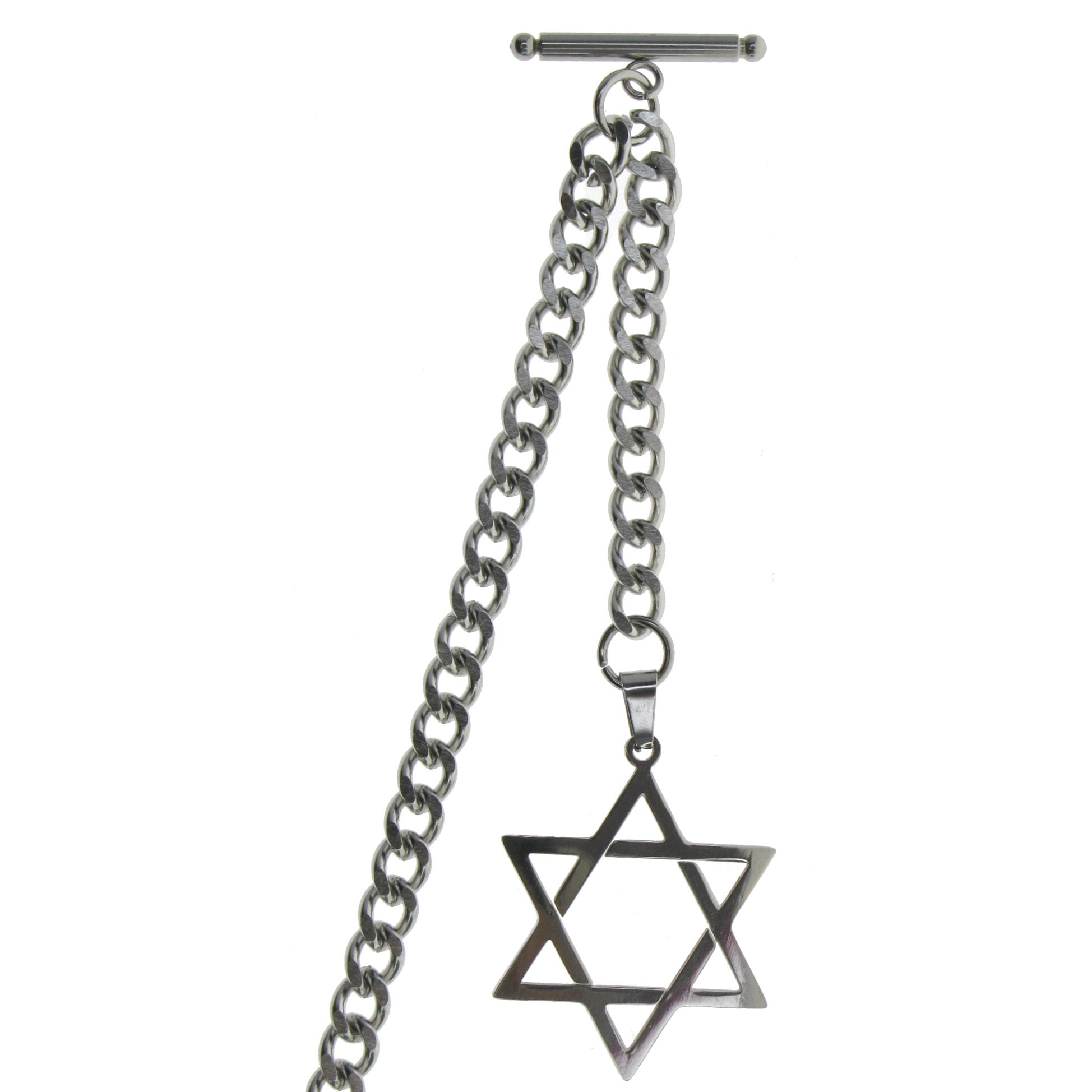 Albert Chain Pocket Watch Chains for Men All Real Stainless Steel with Steel T-Bar and Steel Star Design Fob ACS02