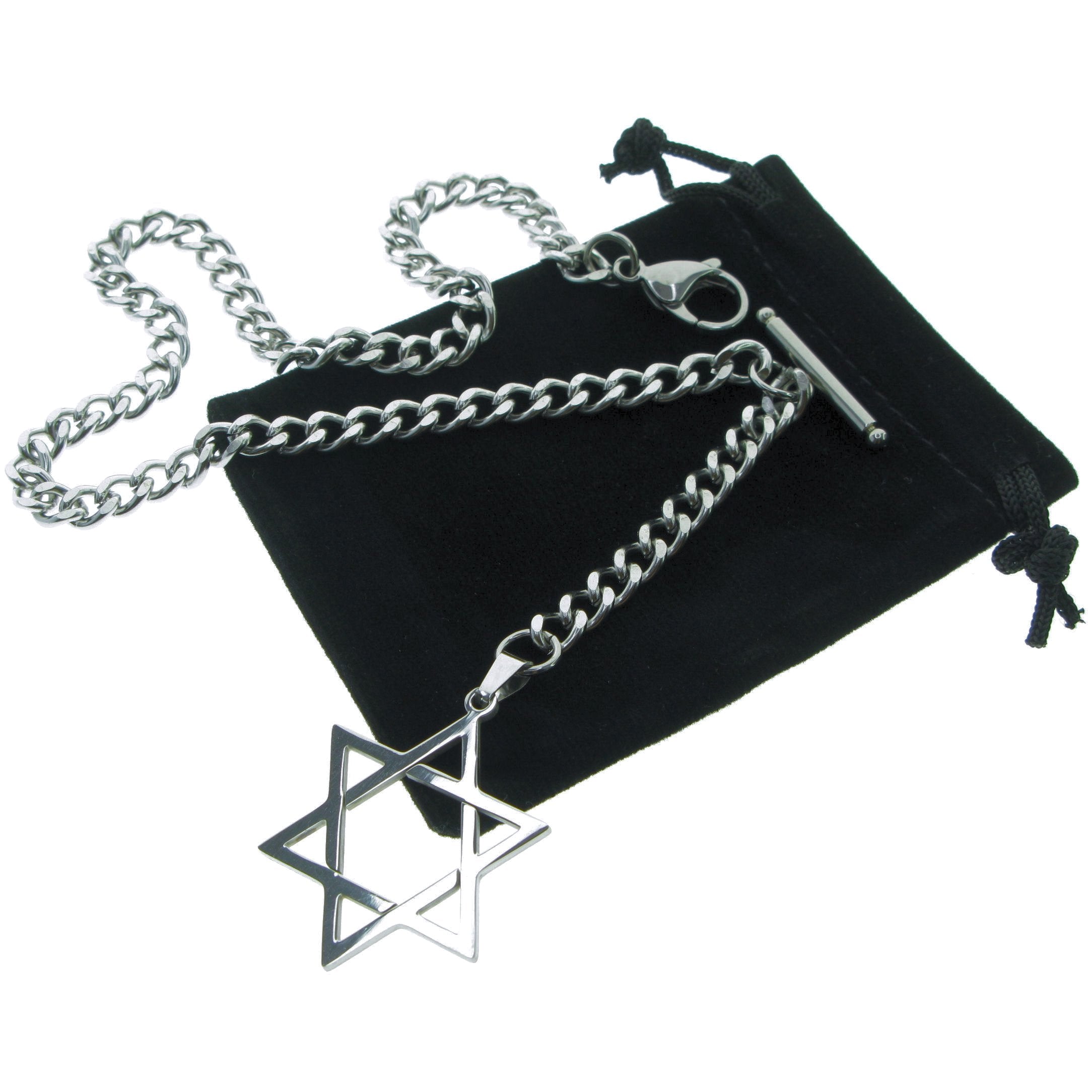 Albert Chain Pocket Watch Chains for Men All Real Stainless Steel with Steel T-Bar and Steel Star Design Fob ACS02