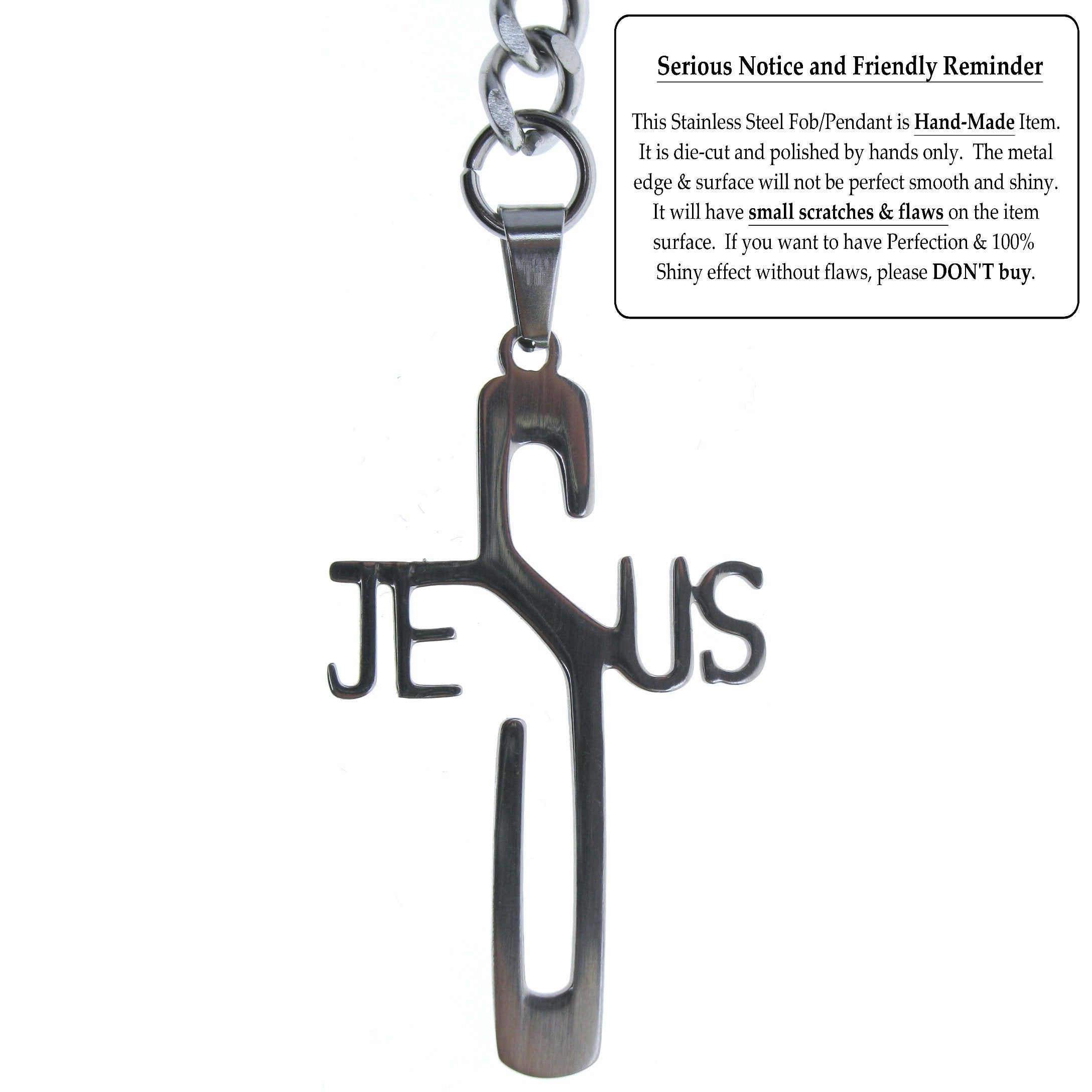 Albert Chain Pocket Watch Chains for Men All Real Stainless Steel with Steel T-Bar and Steel Religious Cross Fob ACS03