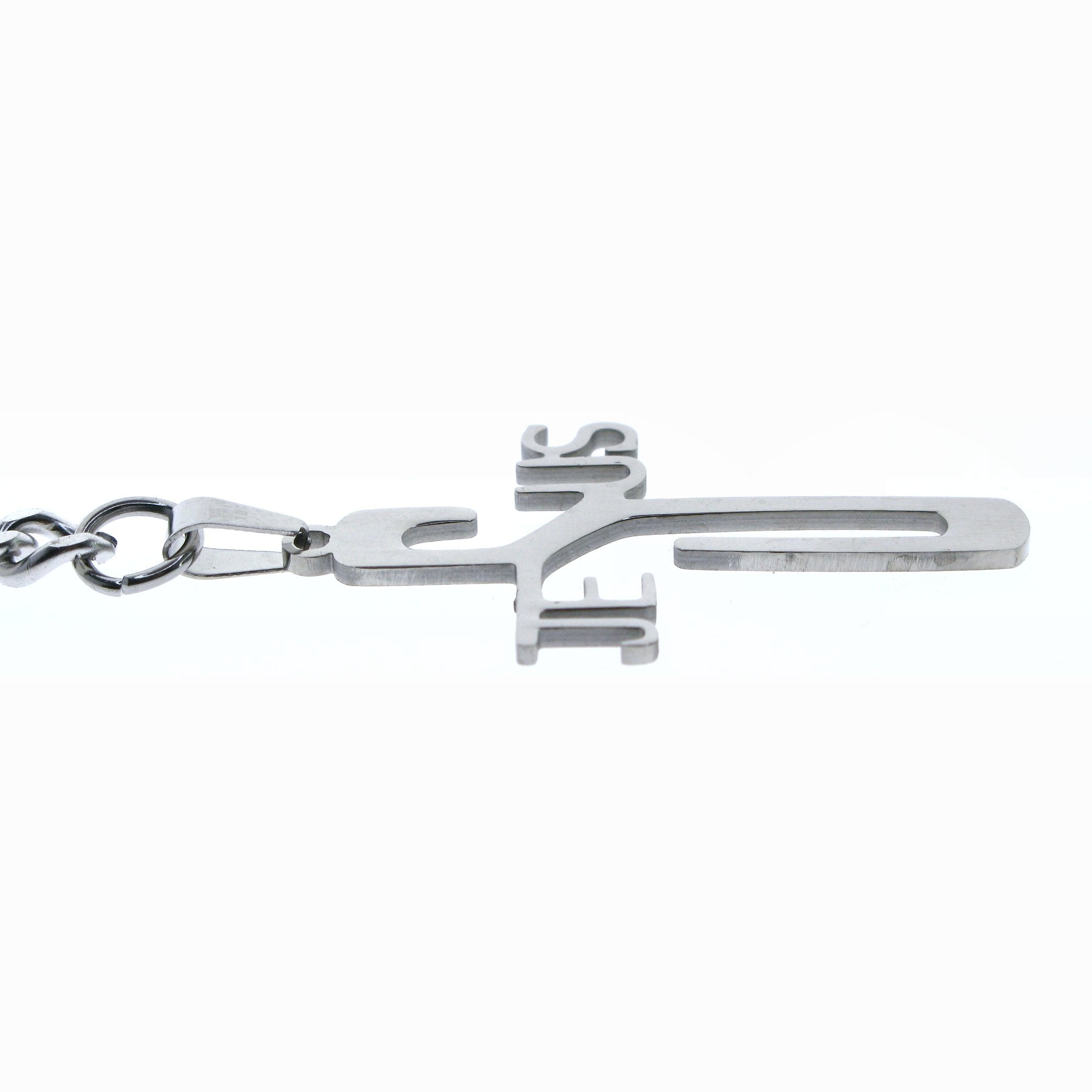 Albert Chain Pocket Watch Chains for Men All Real Stainless Steel with Steel T-Bar and Steel Religious Cross Fob ACS03