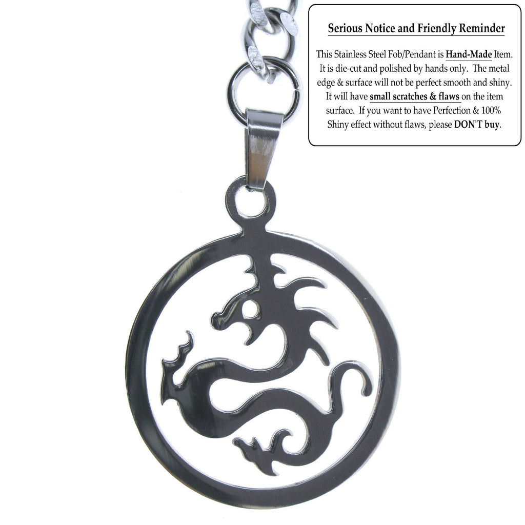 Albert Chain Pocket Watch Chains for Men All Real Stainless Steel with Steel T-Bar and Steel Dragon Design Fob ACS04