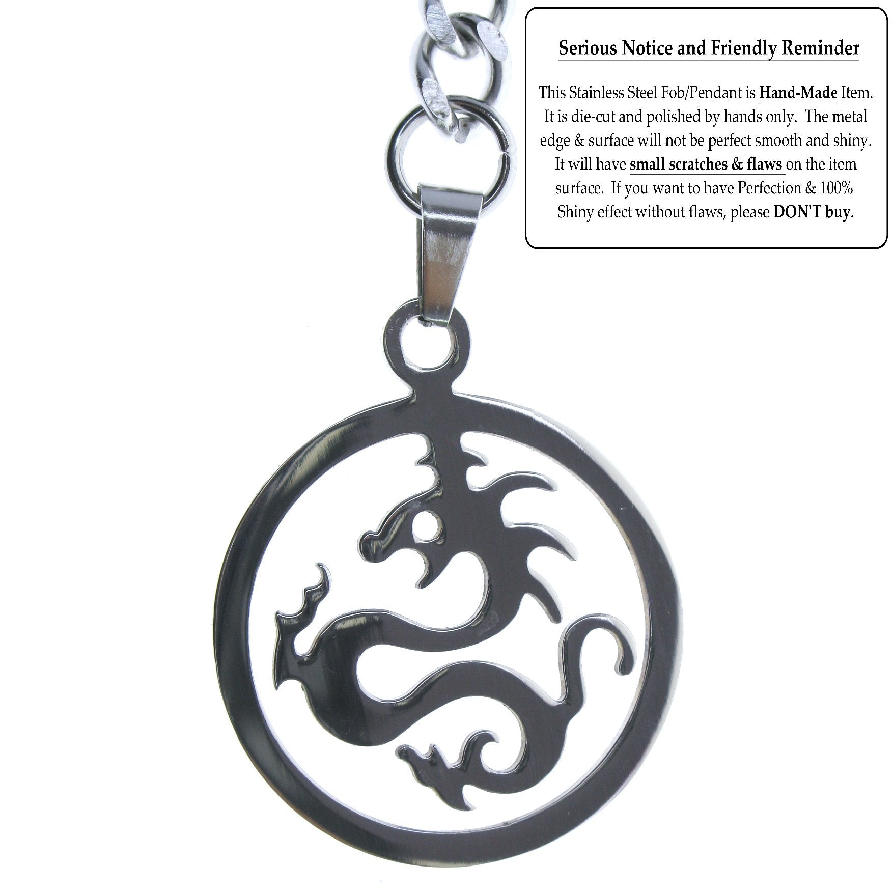 Albert Chain Pocket Watch Chains for Men All Real Stainless Steel with Steel T-Bar and Steel Dragon Design Fob ACS04