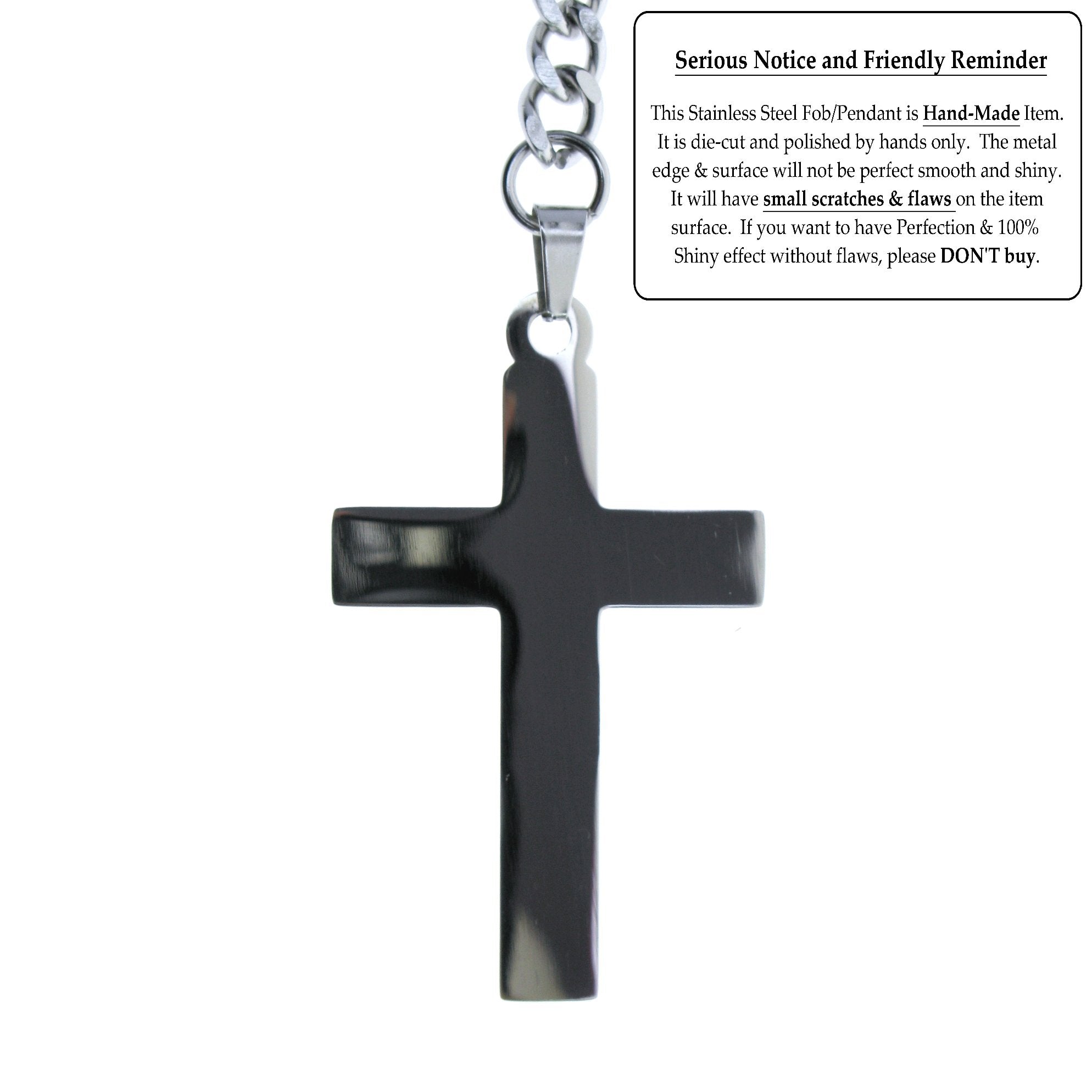 Albert Chain Pocket Watch Chains for Men All Real Stainless Steel with Steel T-Bar and Steel Religious Cross Fob ACS07