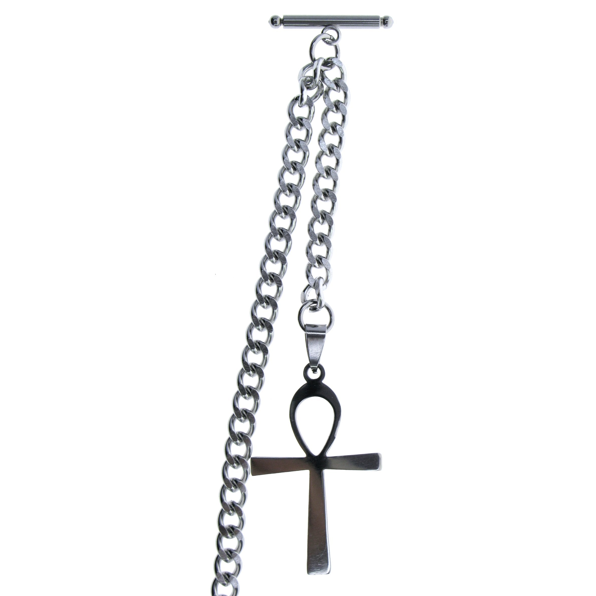 Albert Chain Pocket Watch Chains for Men All Real Stainless Steel with Steel T-Bar and Steel Religious Cross Fob ACS08