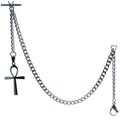 Albert Chain Pocket Watch Chains for Men All Real Stainless Steel with Steel T-Bar and Steel Religious Cross Fob ACS08