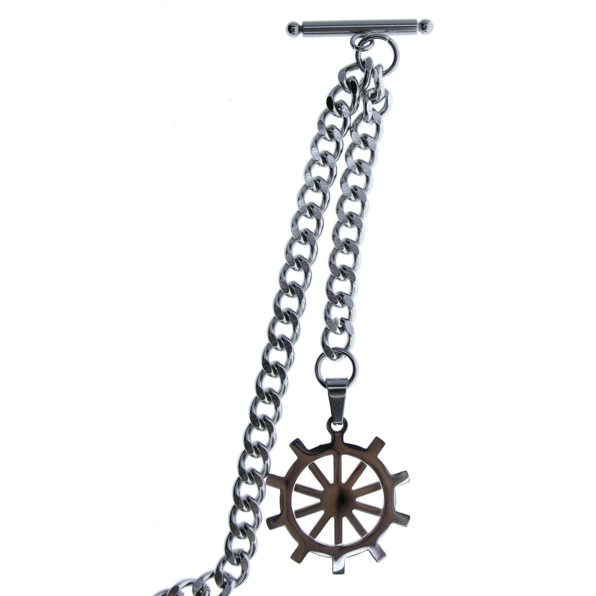 Albert Chain Pocket Watch Chains for Men All Real Stainless Steel with Steel T-Bar and Steel Ship Wheel Fob ACS09