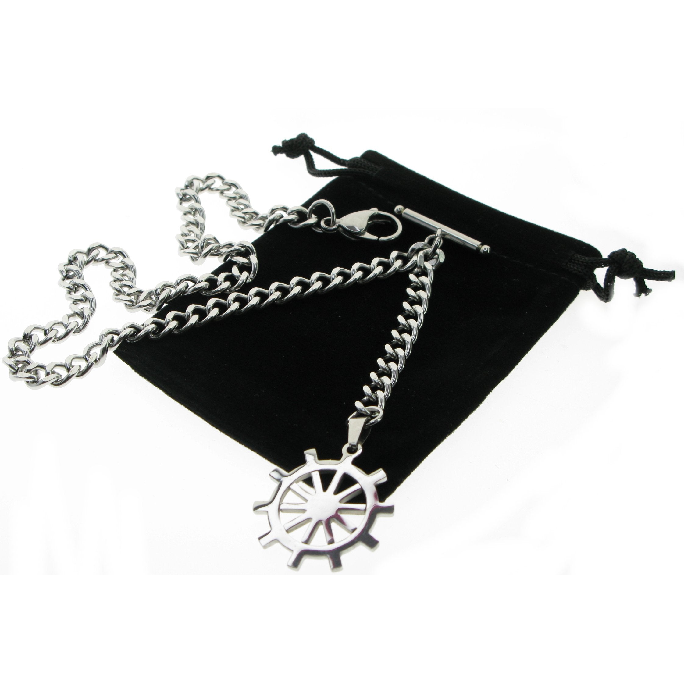 Albert Chain Pocket Watch Chains for Men All Real Stainless Steel with Steel T-Bar and Steel Ship Wheel Fob ACS09