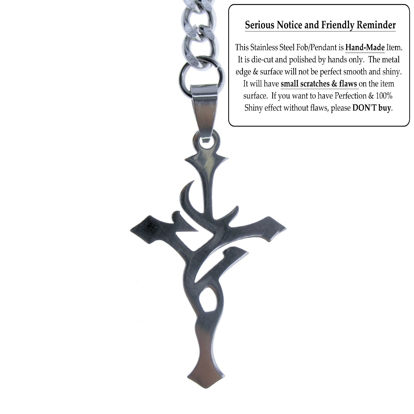 Albert Chain Pocket Watch Chains for Men All Real Stainless Steel with Steel T-Bar and Steel Religious Cross Design Fob ACS10