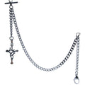 Albert Chain Pocket Watch Chains for Men All Real Stainless Steel with Steel T-Bar and Steel Religious Cross Design Fob ACS10