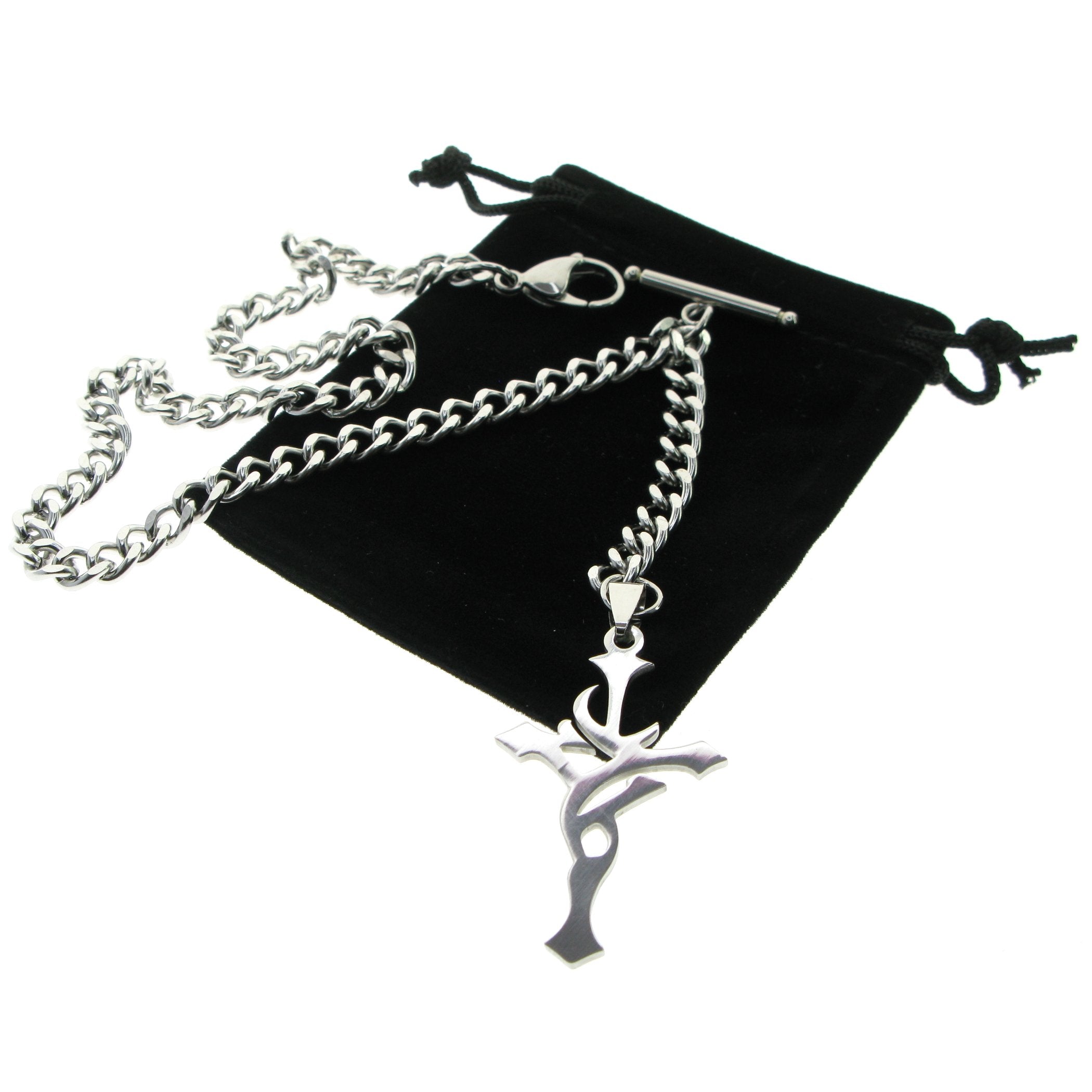 Albert Chain Pocket Watch Chains for Men All Real Stainless Steel with Steel T-Bar and Steel Religious Cross Design Fob ACS10