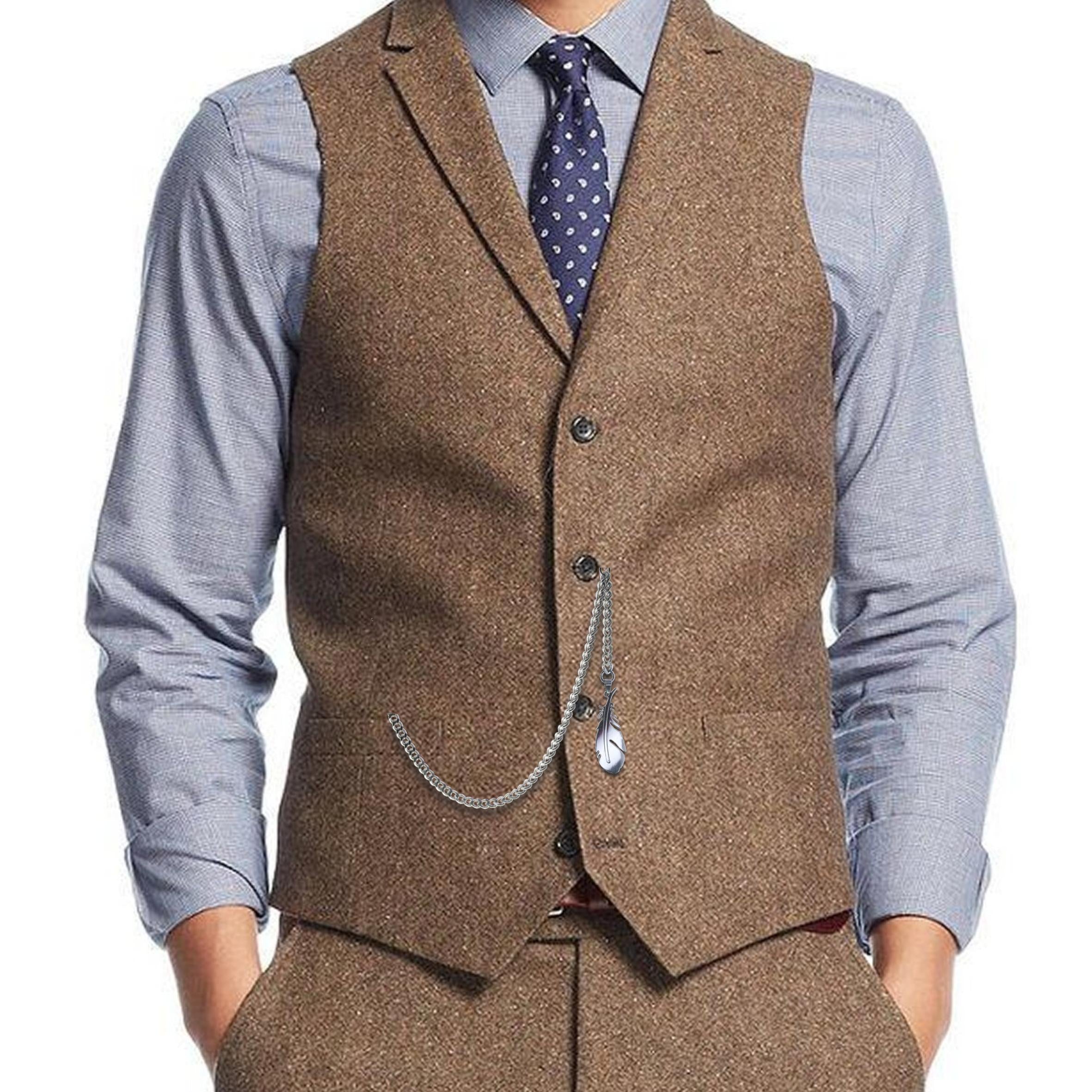 Albert Chain Pocket Watch Chains for Men All Real Stainless Steel with Steel T-Bar and Steel Feather Design Fob ACS11