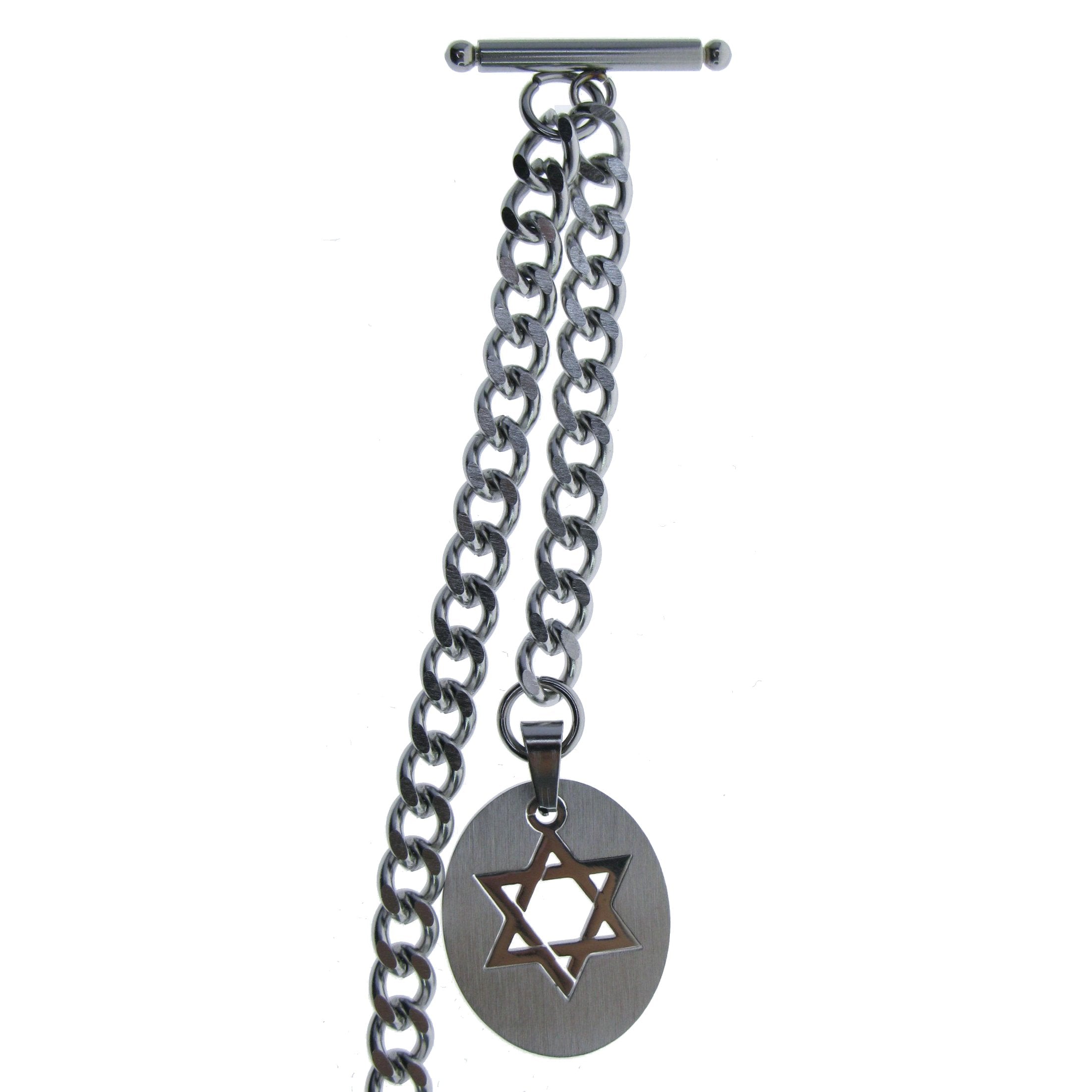 Albert Chain Pocket Watch Chains for Men All Real Stainless Steel with Steel T-Bar and Steel Hollow Star Medal Fob ACS12