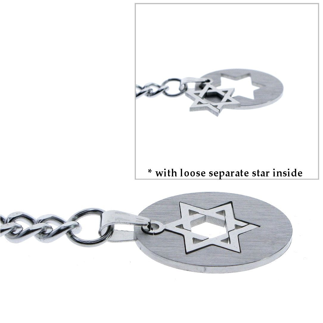 Albert Chain Pocket Watch Chains for Men All Real Stainless Steel with Steel T-Bar and Steel Hollow Star Medal Fob ACS12