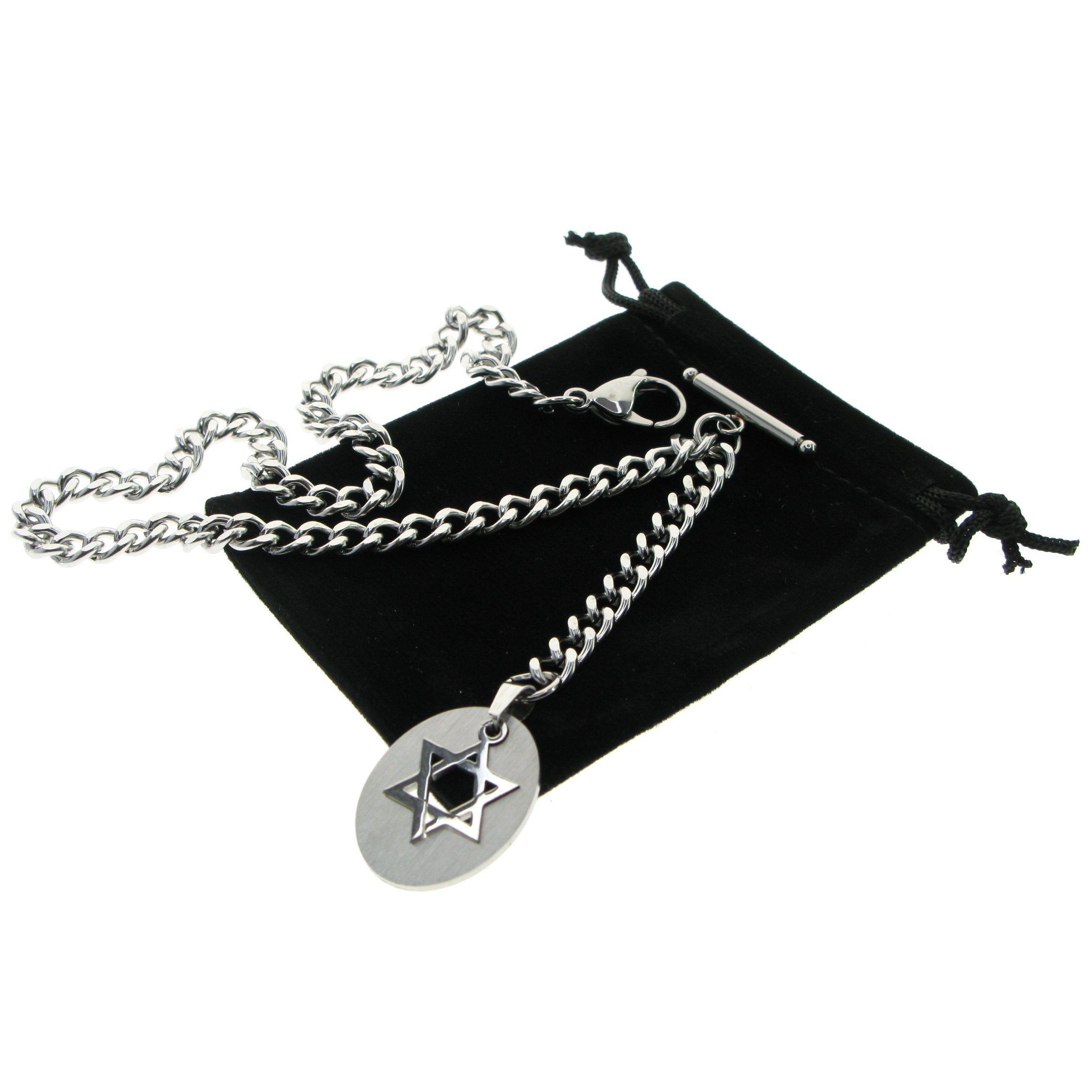 Albert Chain Pocket Watch Chains for Men All Real Stainless Steel with Steel T-Bar and Steel Hollow Star Medal Fob ACS12