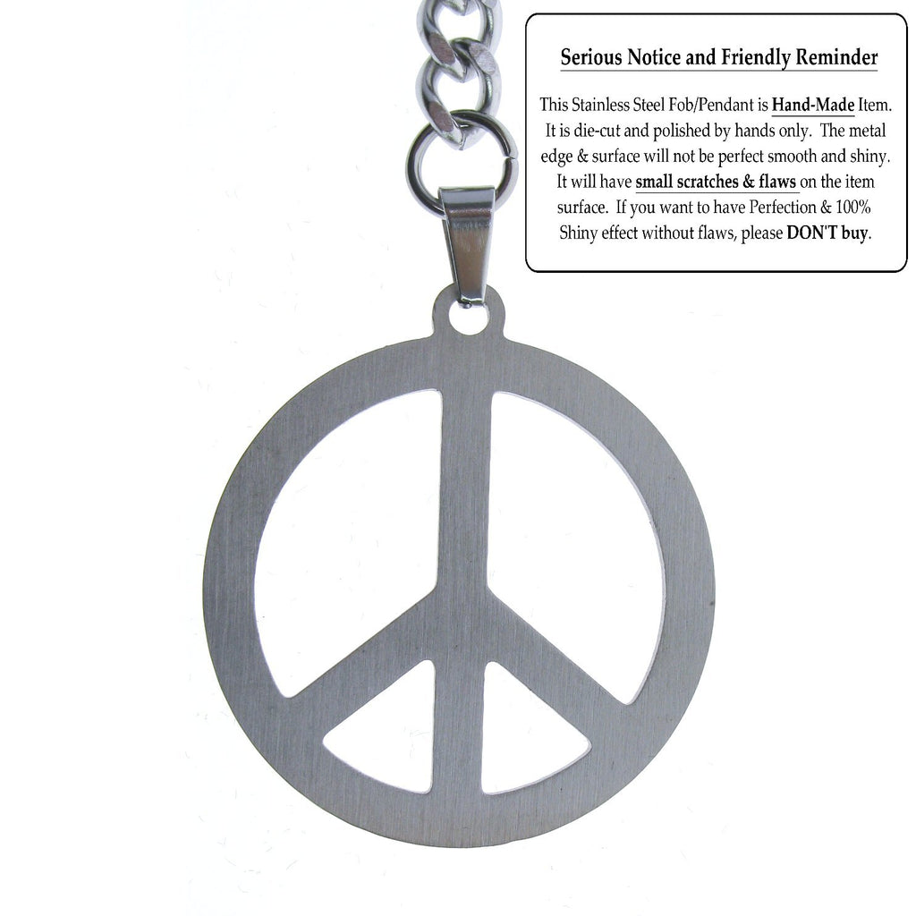 Albert Chain Pocket Watch Chains for Men All Real Stainless Steel with Steel T-Bar and Steel Peace Sign Medal Fob ACS13