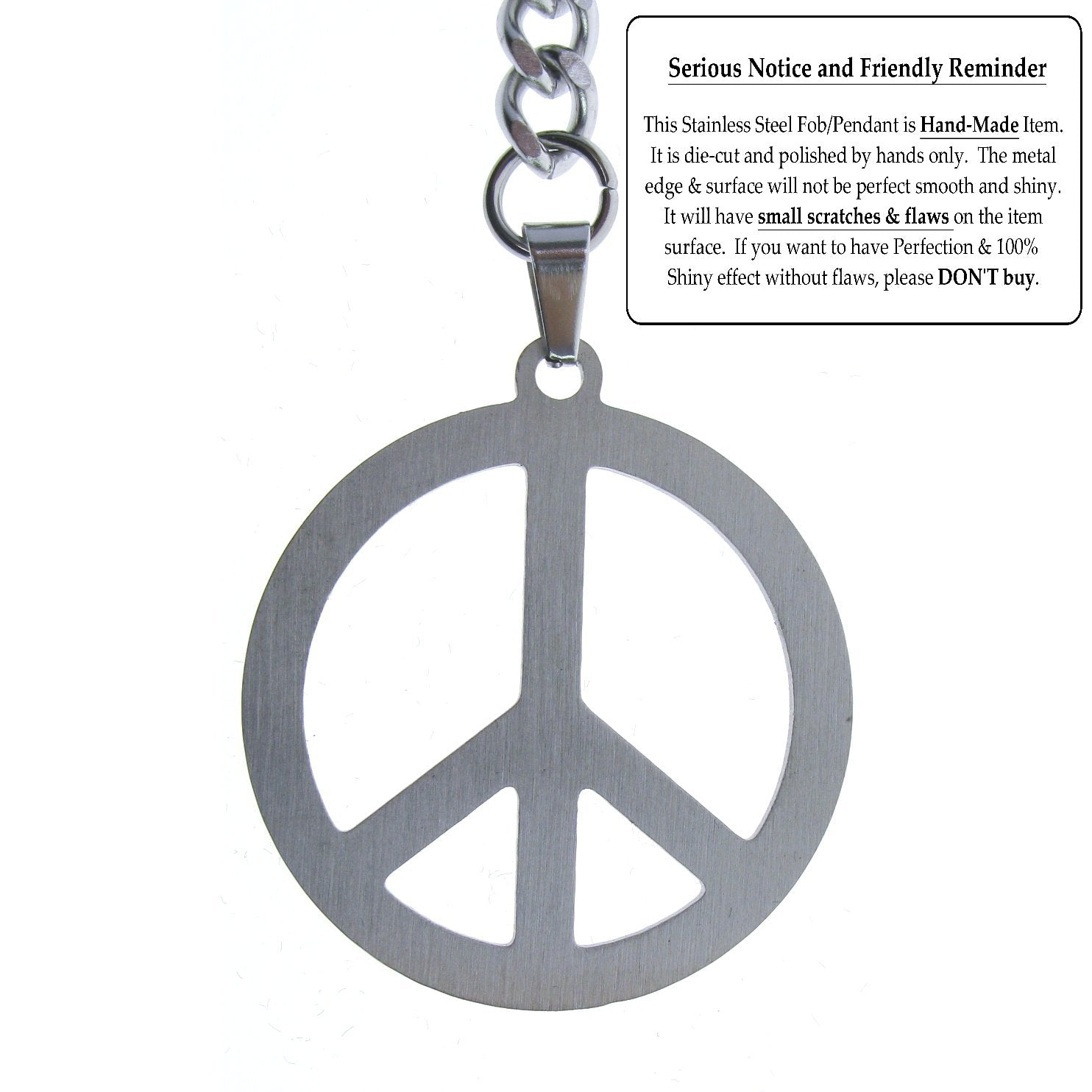 Albert Chain Pocket Watch Chains for Men All Real Stainless Steel with Steel T-Bar and Steel Peace Sign Medal Fob ACS13