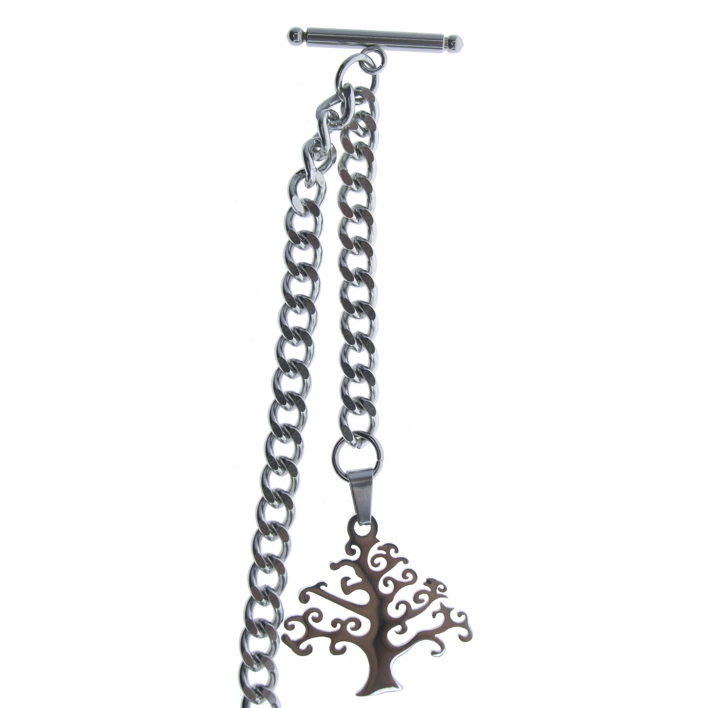 Albert Chain Pocket Watch Chains for Men All Real Stainless Steel with T-Bar and Life-Tree Design Fob ACS14
