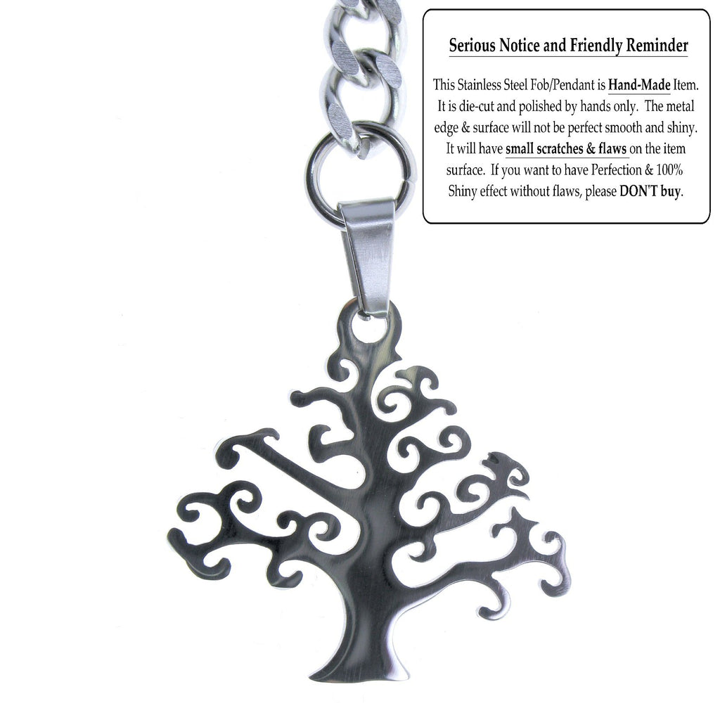 Albert Chain Pocket Watch Chains for Men All Real Stainless Steel with T-Bar and Life-Tree Design Fob ACS14