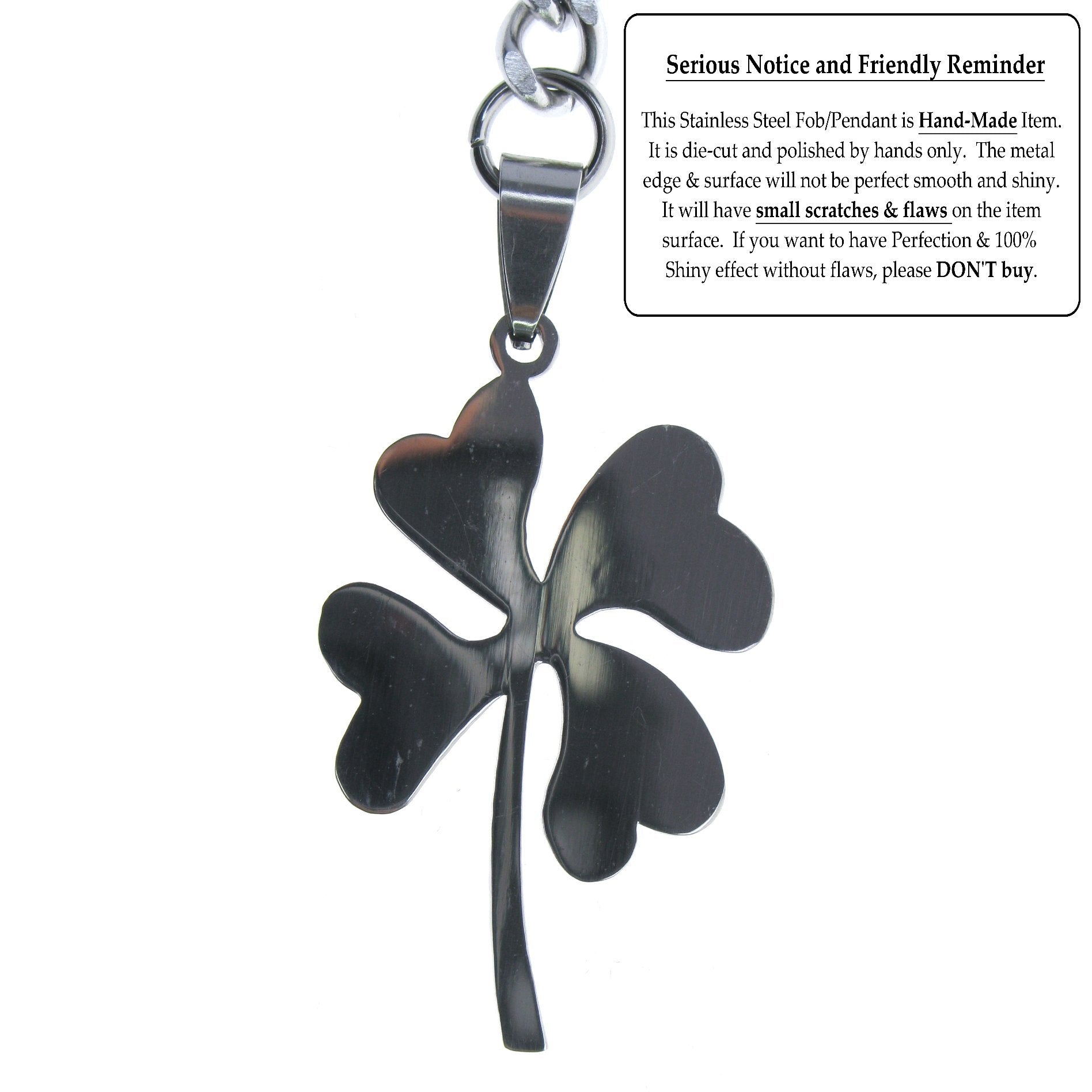 Albert Chain Pocket Watch Chains All Real Stainless Steel with T-Bar and Four-Leaf Clover Fob ACS15