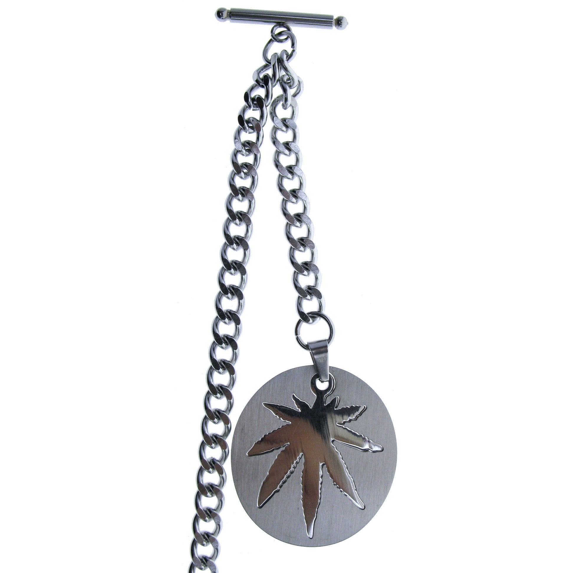 Albert Chain Pocket Watch Chains All Real Stainless Steel with T-Bar and Leaf Design Fob ACS16