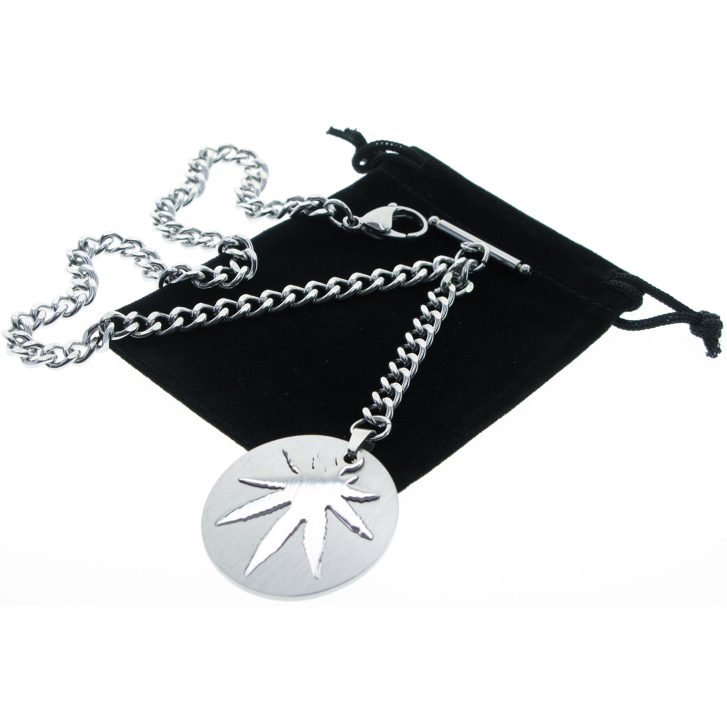 Albert Chain Pocket Watch Chains All Real Stainless Steel with T-Bar and Leaf Design Fob ACS16