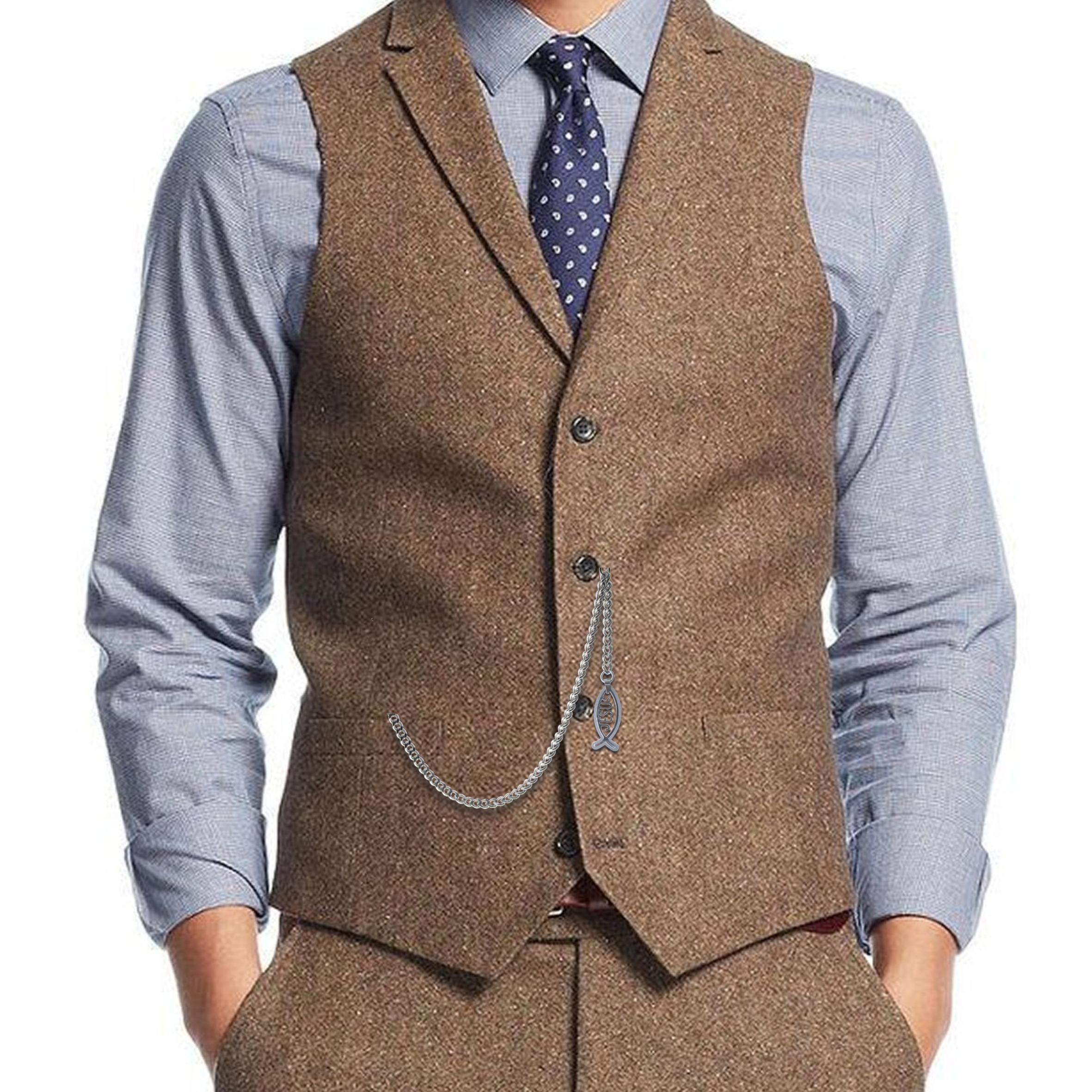 Albert Chain Pocket Watch Chains All Real Stainless Steel with T-Bar and Jesus Fish Fob ACS17