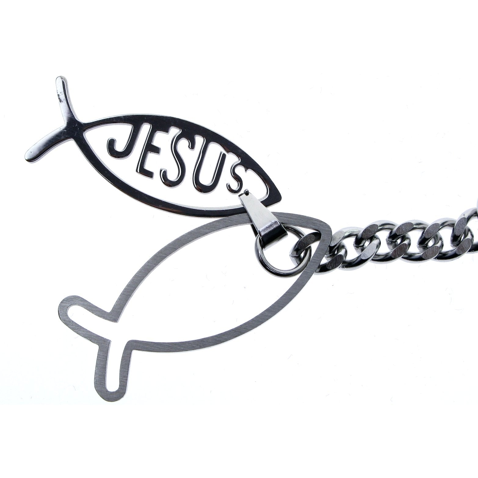 Albert Chain Pocket Watch Chains All Real Stainless Steel with T-Bar and Jesus Fish Fob ACS17