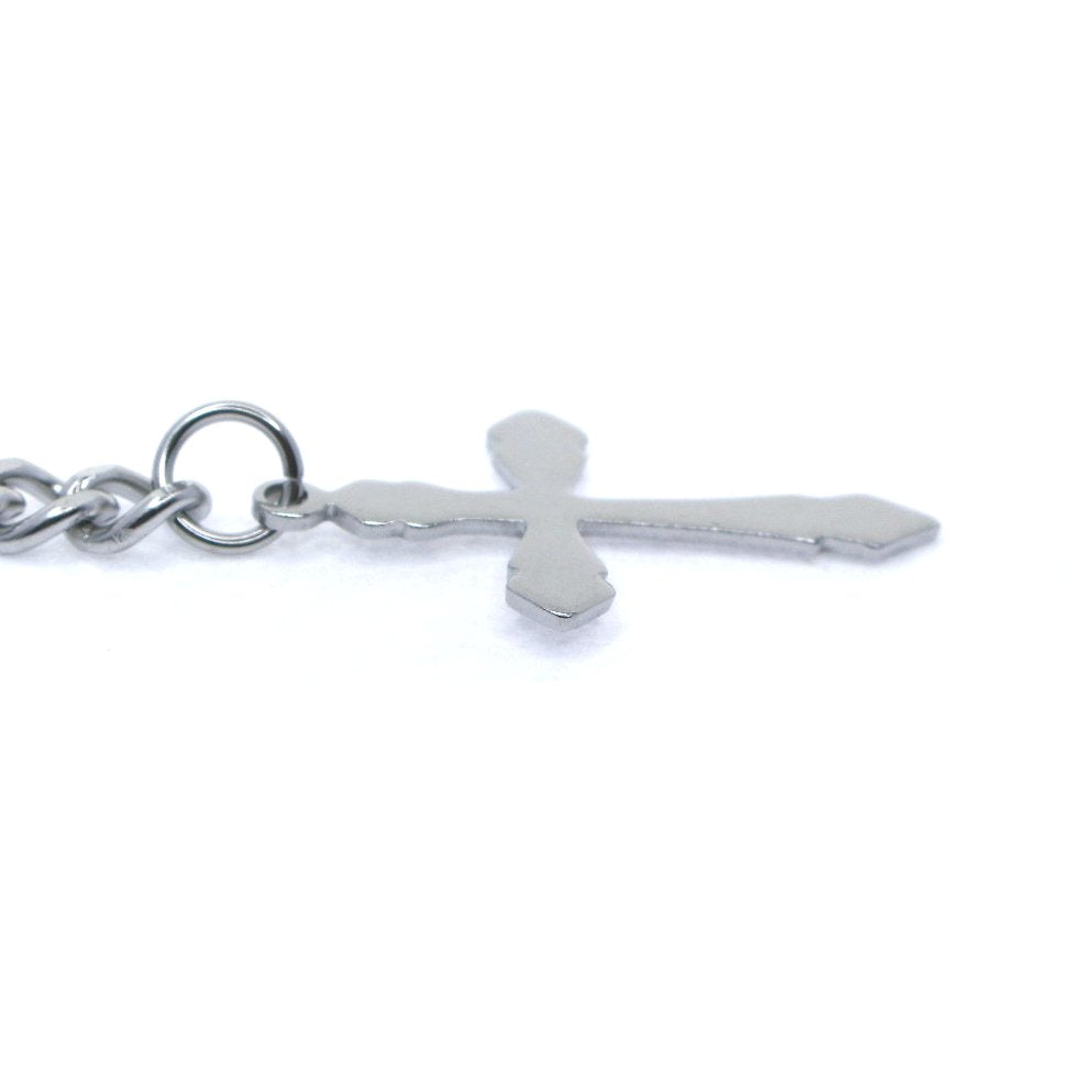 Albert Chain Stainless Steel Pocket Watch Chains for Men Wholly Steel T-Bar Lobster Clasp and Religious Cross Fob ACS18A