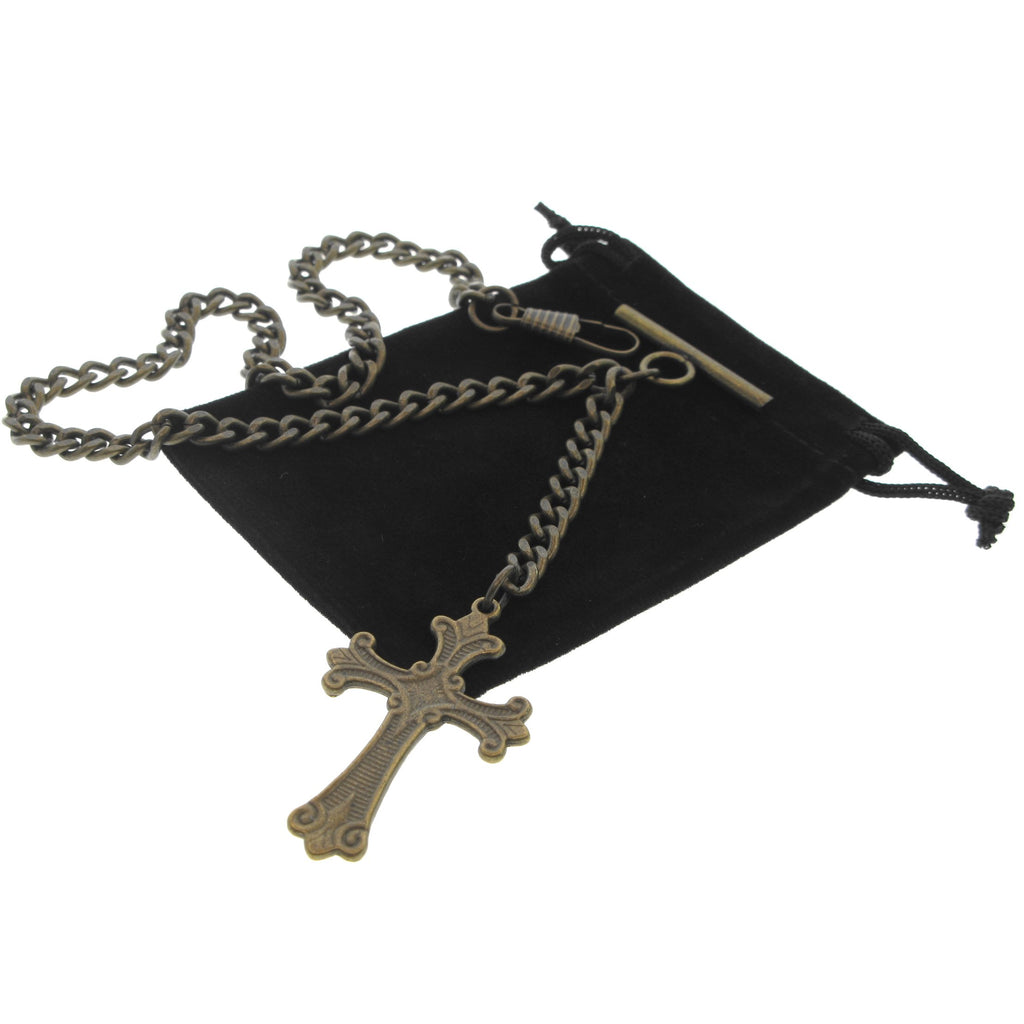 Bronze Color Albert Chain with Religious Cross Design Fob AC115