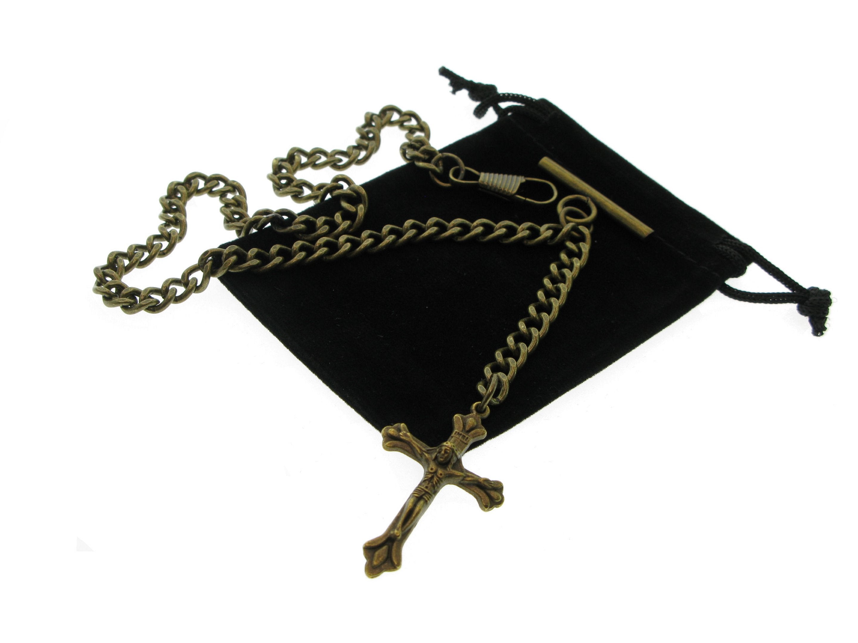 Bronze Color Albert Chain with Religious Cross Fob AC144