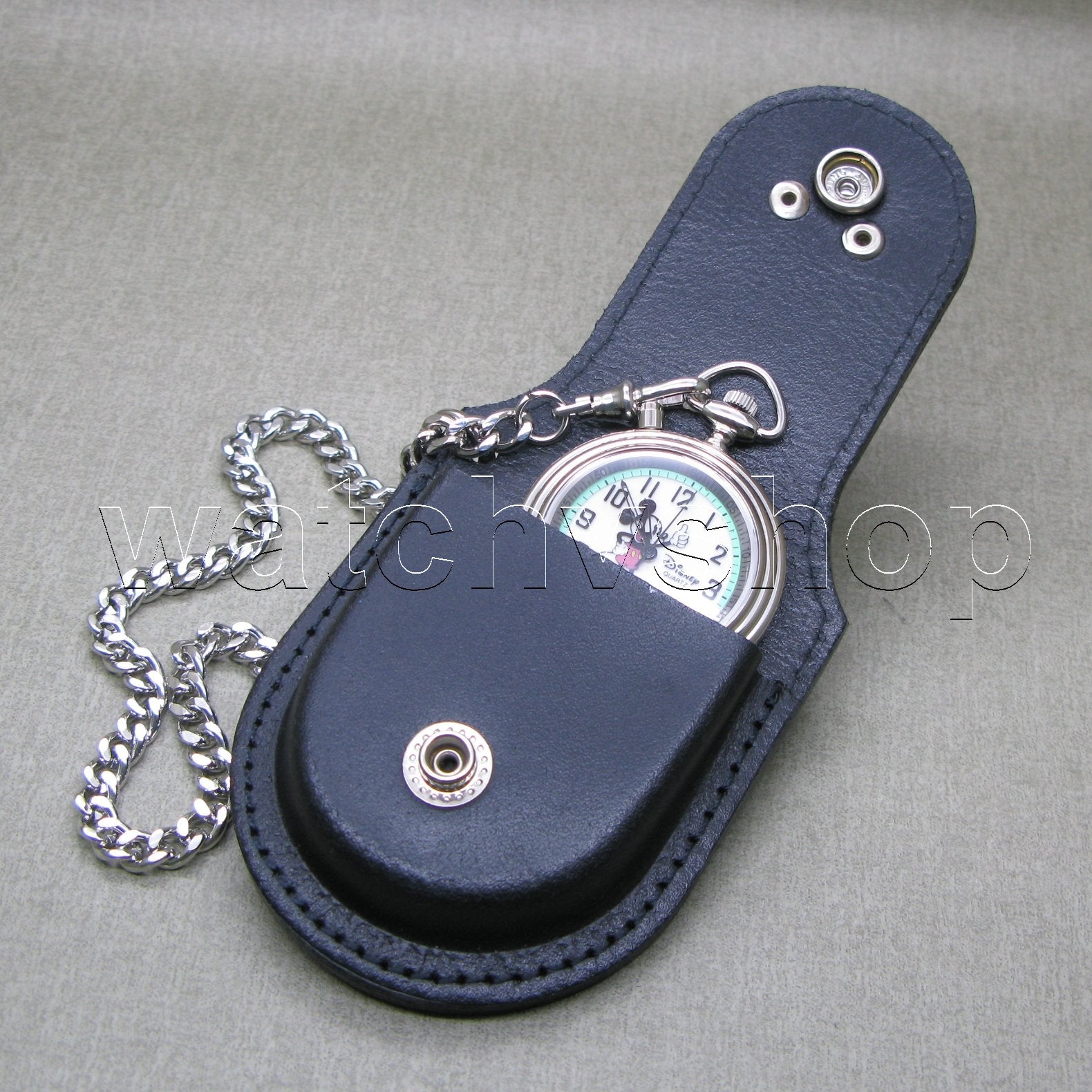 Vintage Mickey Mouse Pocket Watch with Luminous Dial Chain Black Color Pouch C60
