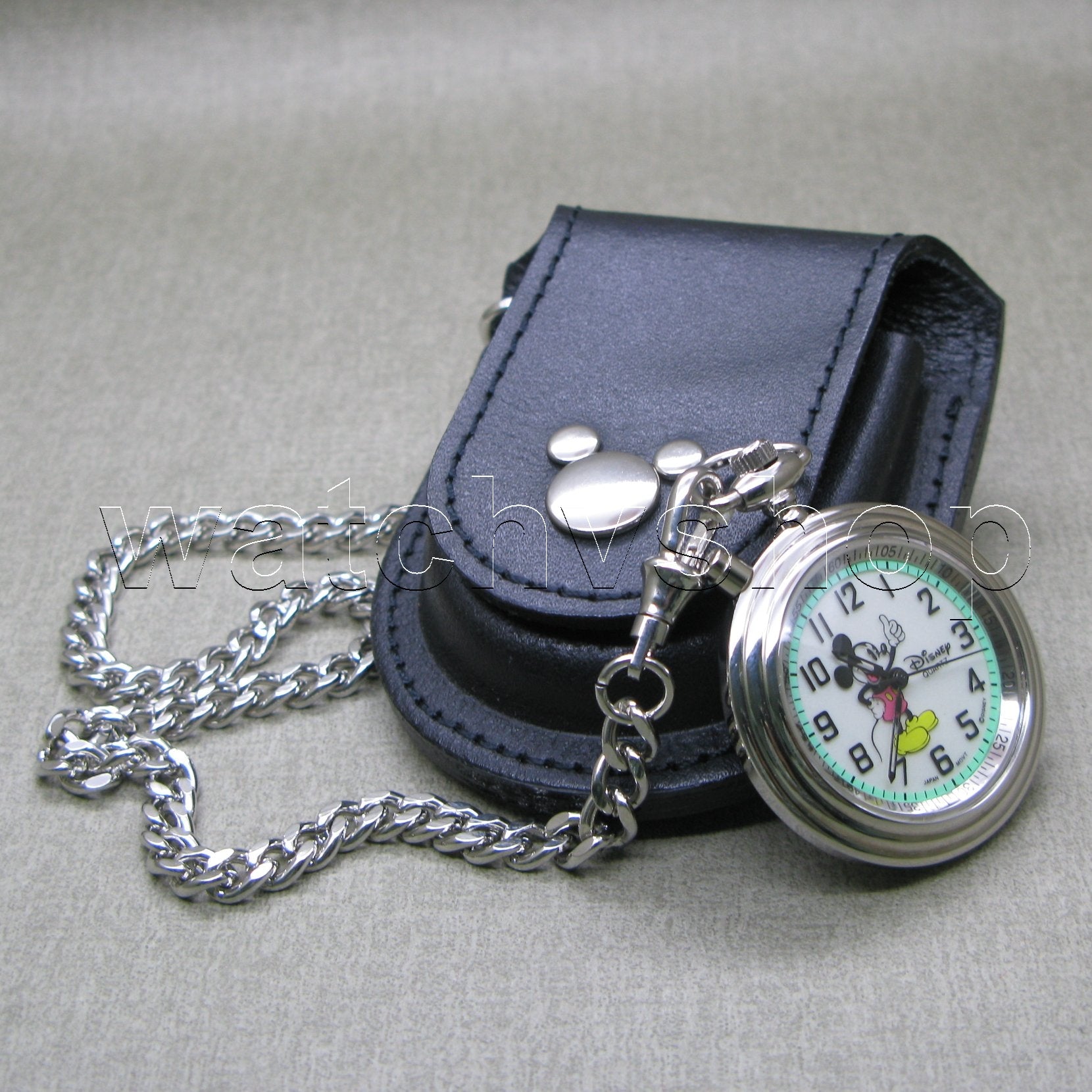 Vintage Mickey Mouse Pocket Watch with Luminous Dial and Pouch C60