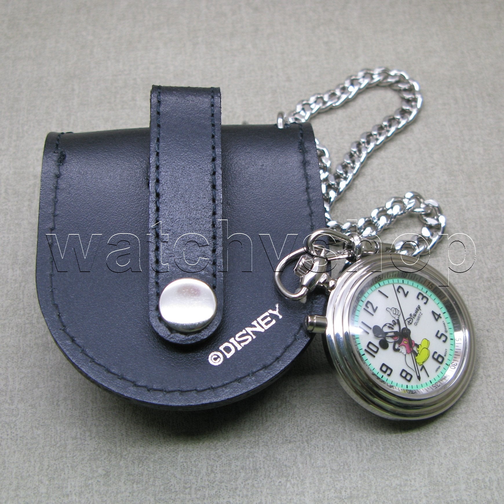 Vintage Mickey Mouse Pocket Watch with Luminous Dial Chain Black Color Pouch C60