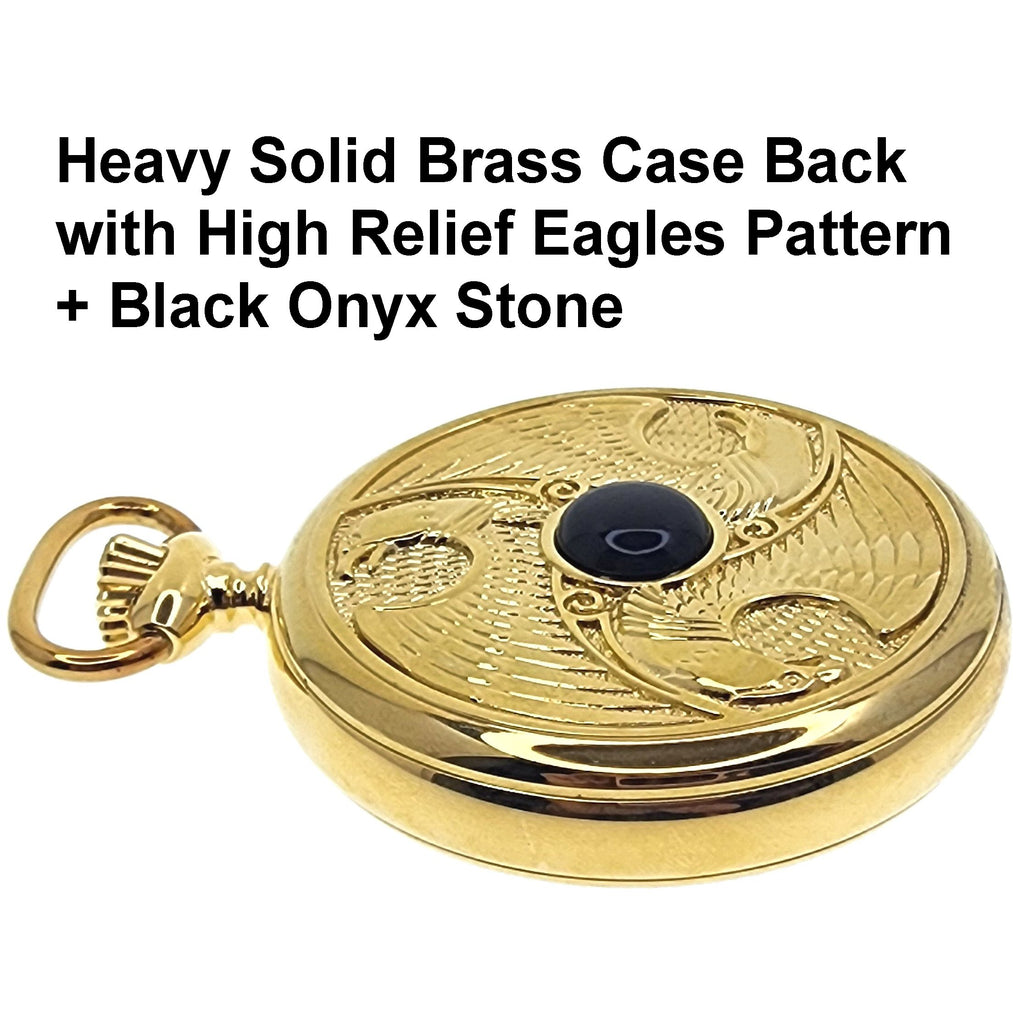 Gold Pocket Watch High Relief engraving Eagle Case Back with Black Onyx