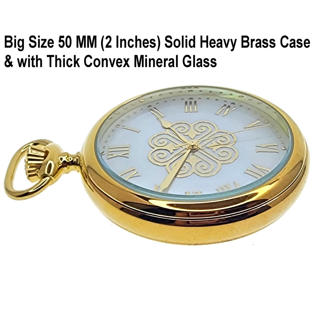 Gold Pocket Watch with Thick Mineral Convex Dial