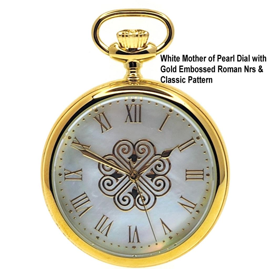 Gold Pocket Watch with MOP Dial and Embossed Roman Numbers