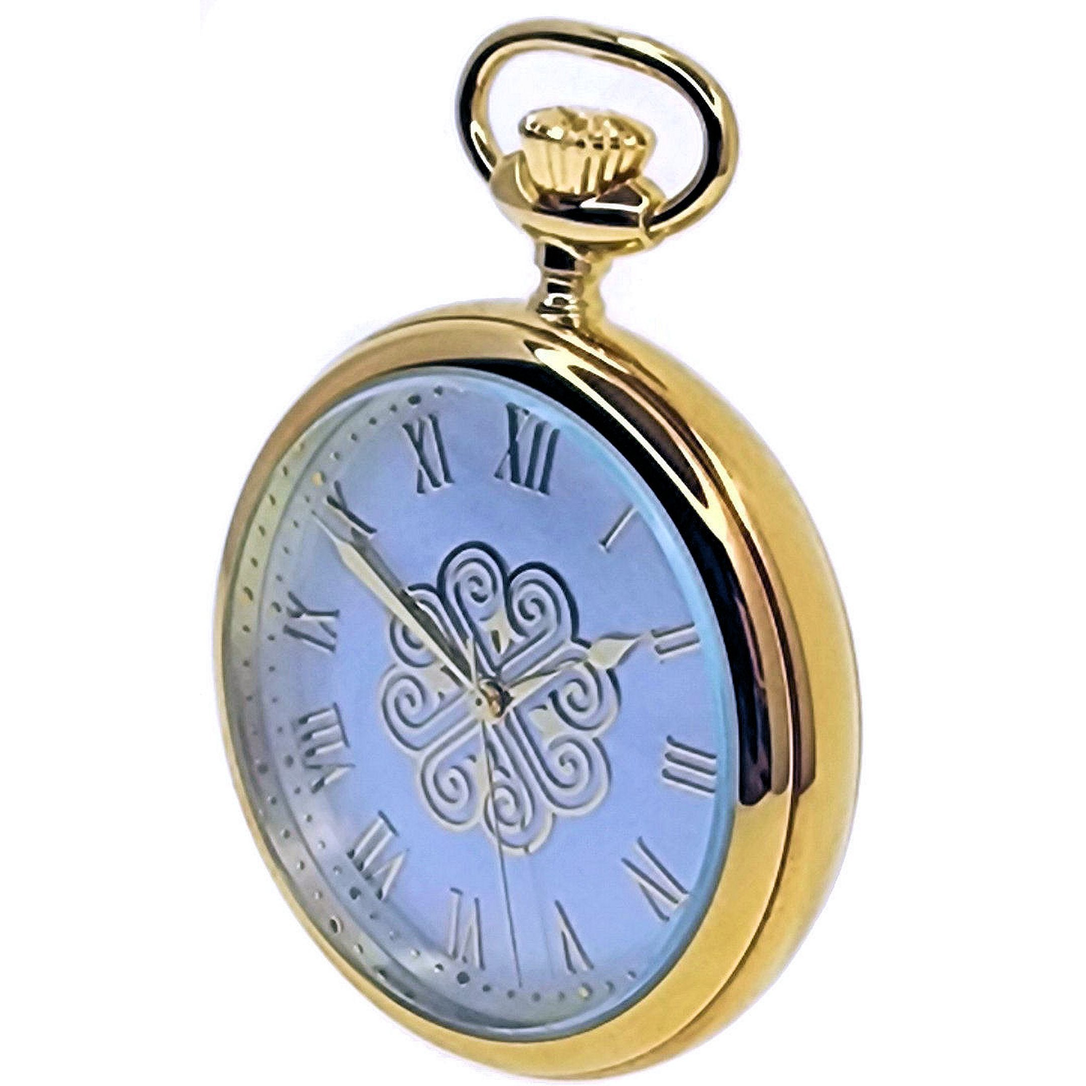 Gold Pocket Watch MOP Dial Embossed Roman Numbers