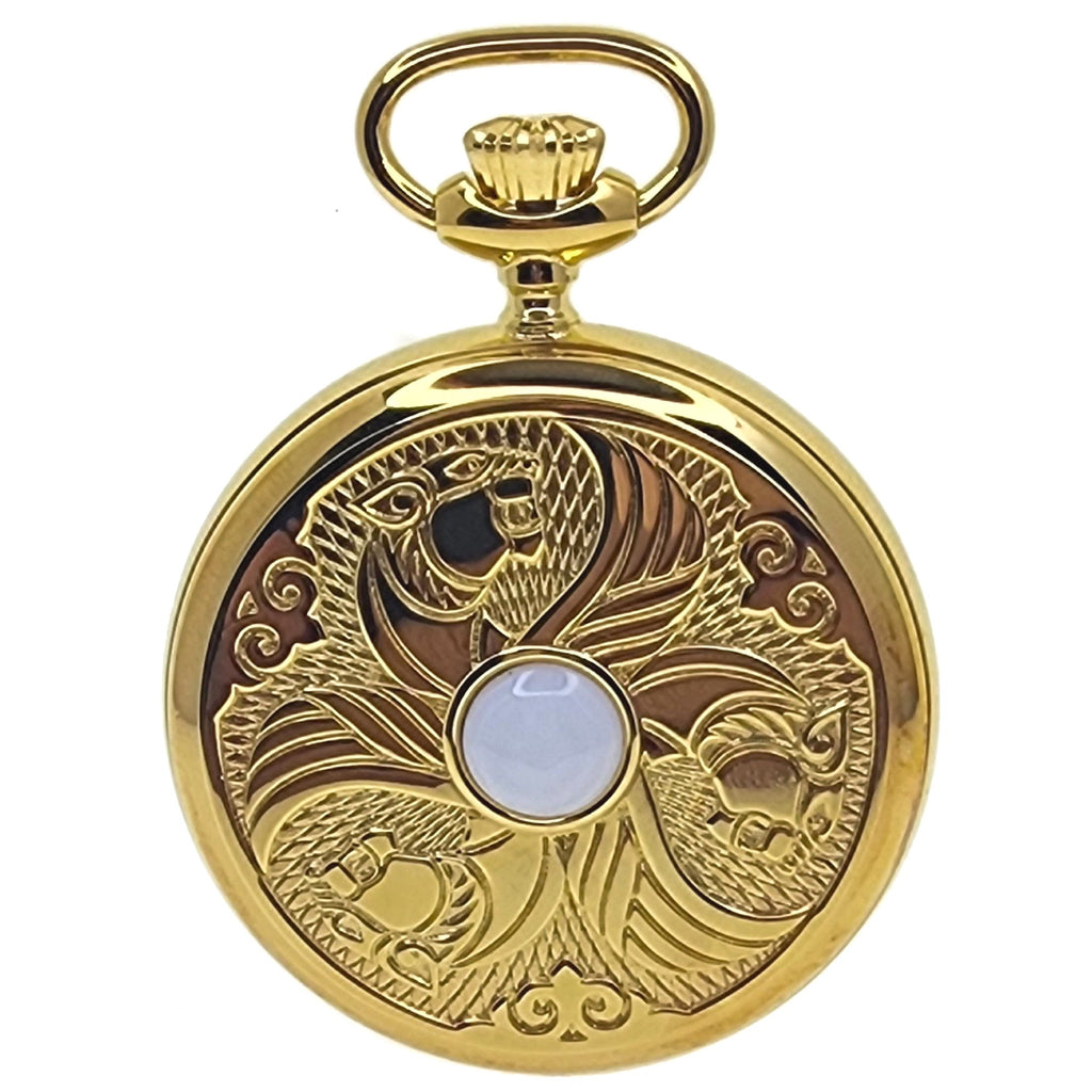 Gold Pocket Watch Embossed Tiger Pattern Case Back