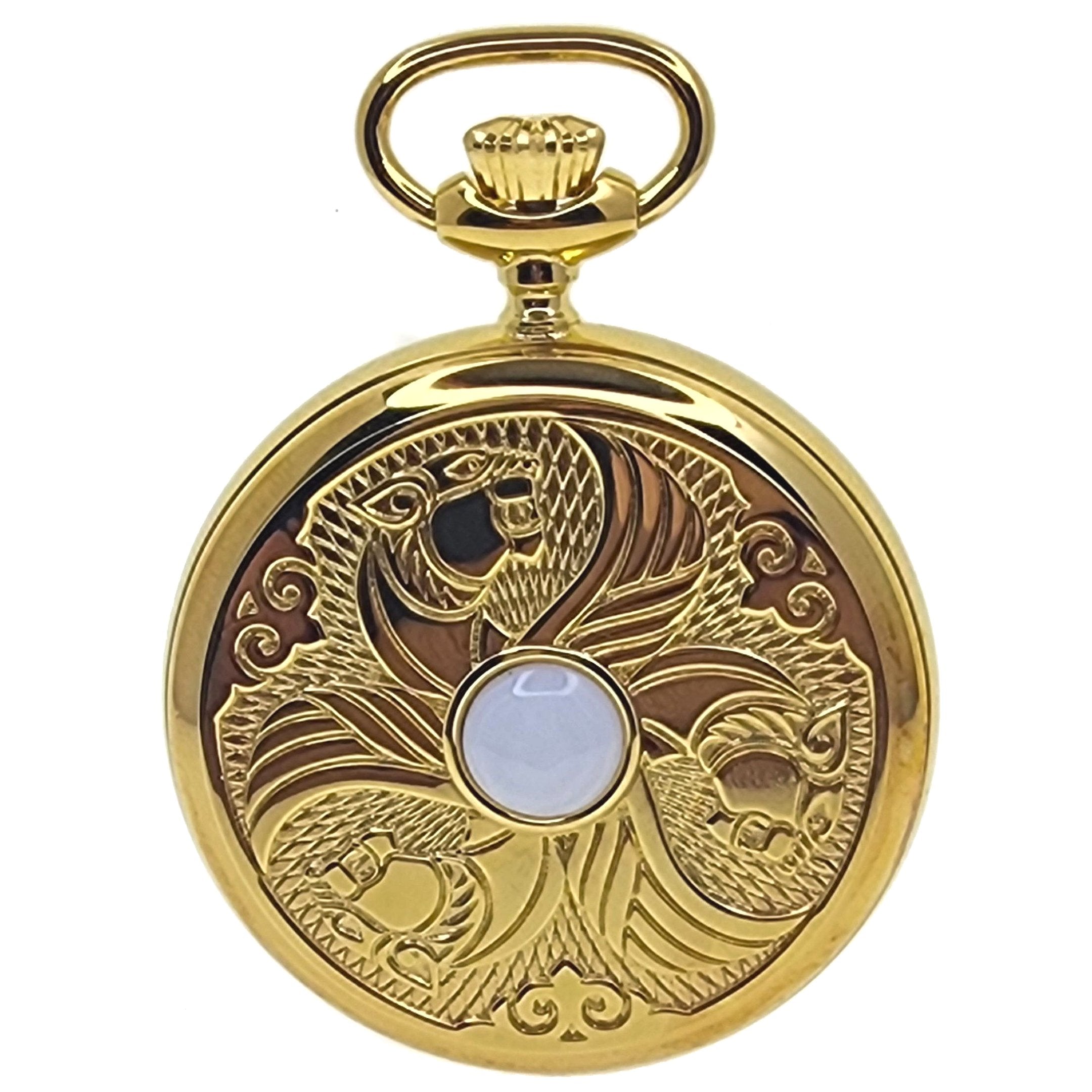 Gold Pocket Watch Embossed Tiger Pattern Case Back