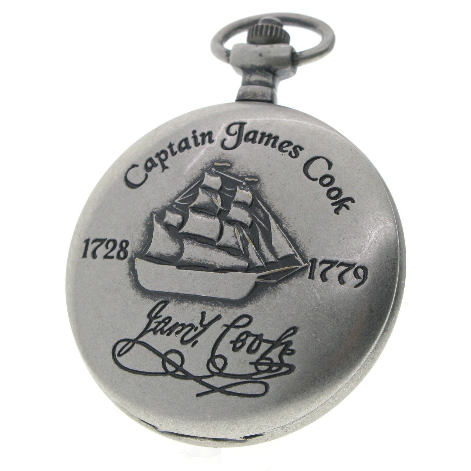 Captain James Cook 1728-1779 Memorial Silver Color Pocket Watch Men Gift Set with Fob Chain C62