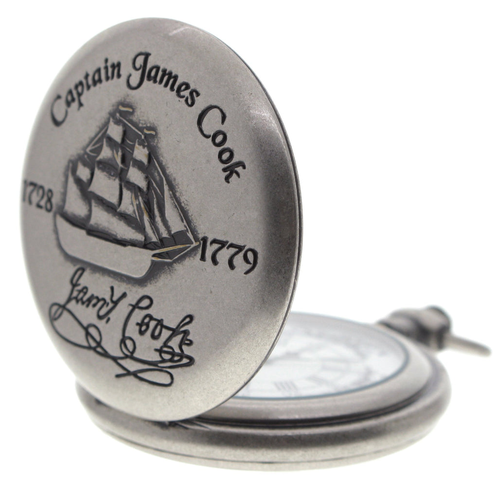 Captain James Cook 1728-1779 Memorial Silver Color Pocket Watch Men Gift Set with Fob Chain C62