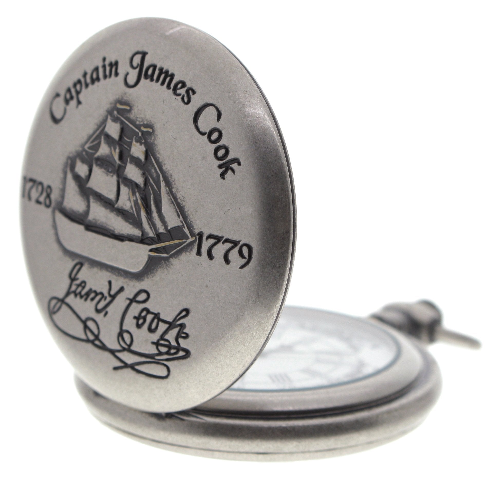 Captain James Cook 1728-1779 Memorial Silver Color Pocket Watch Men Gift Set with Fob Chain C62