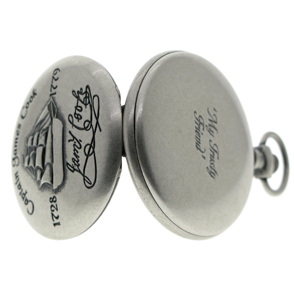 Captain James Cook 1728-1779 Memorial Silver Color Pocket Watch Men Gift Set with Fob Chain C62