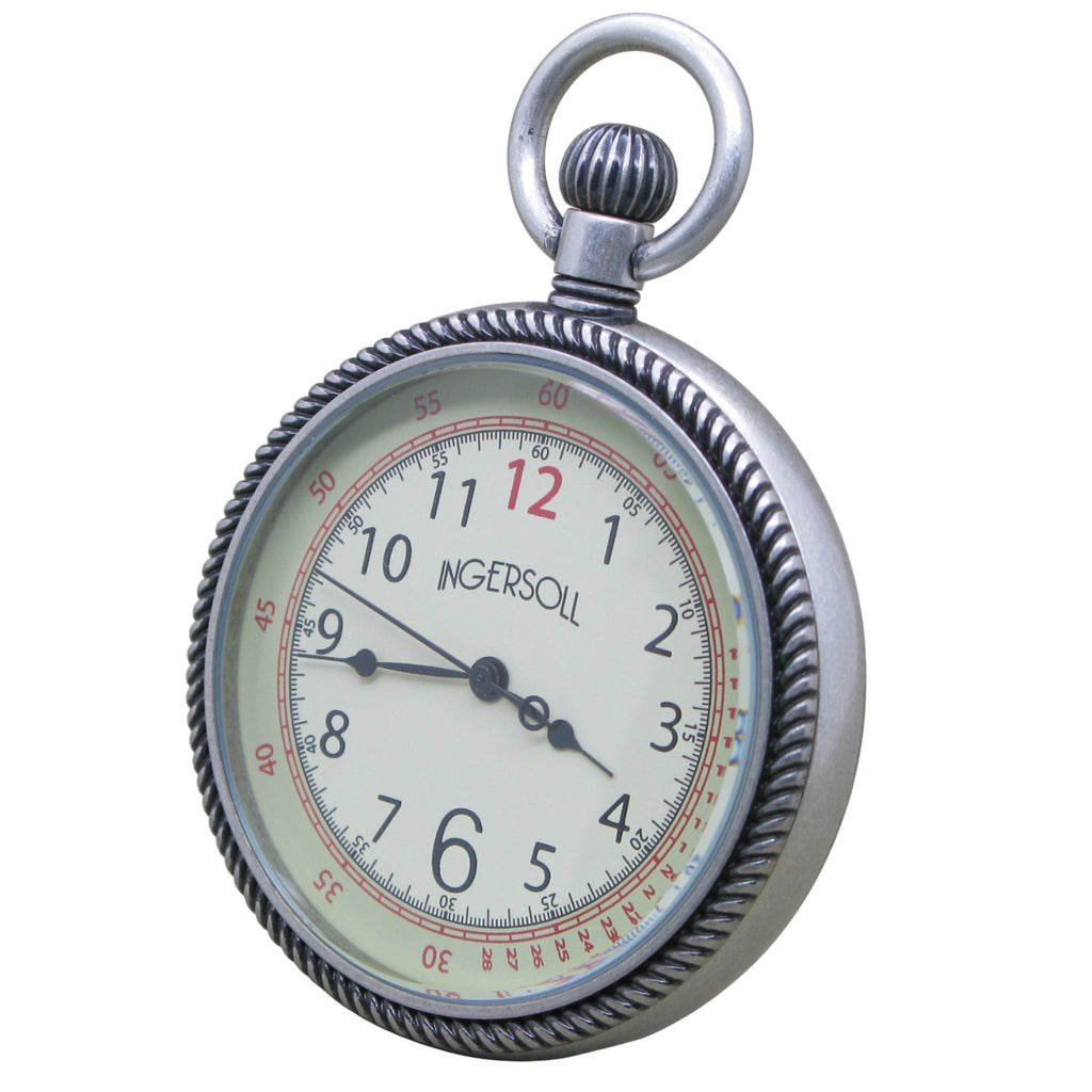 Ingersoll Pocket Watch with Ivory Arabic Numbers Dial & Thick Mineral Len