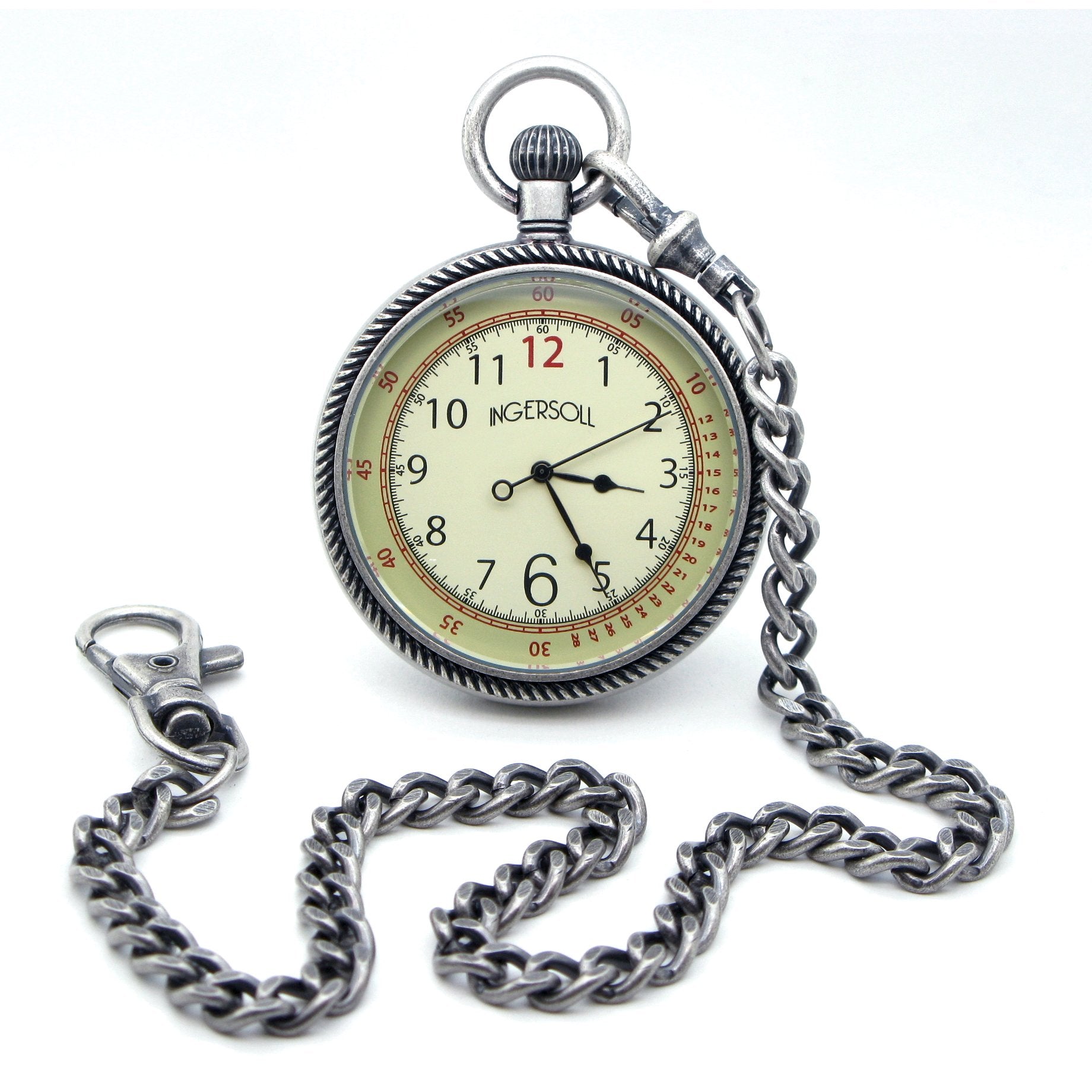 Ingersoll Silver Pocket Watch with Chain