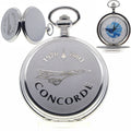 Silver Pocket Watch with CONCORDE Airliner engraving case cover