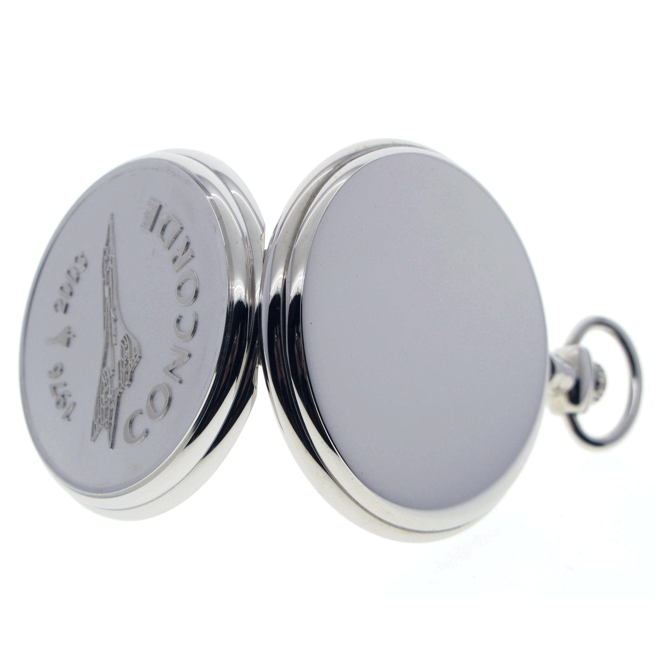 Concorde Airliner Silver Pocket Watch side view