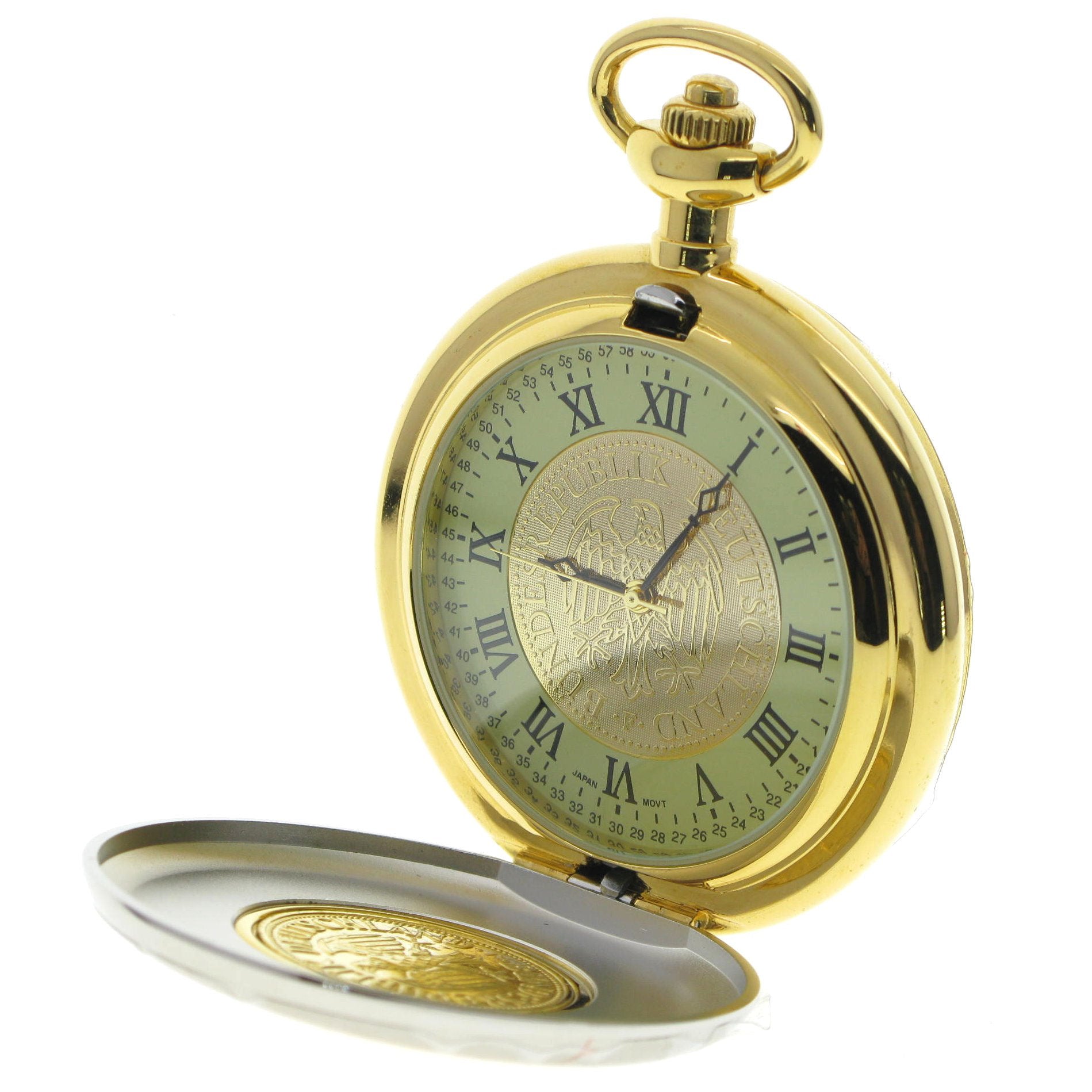 German DM Coin Pocket Watch with Roman Numbers Dial