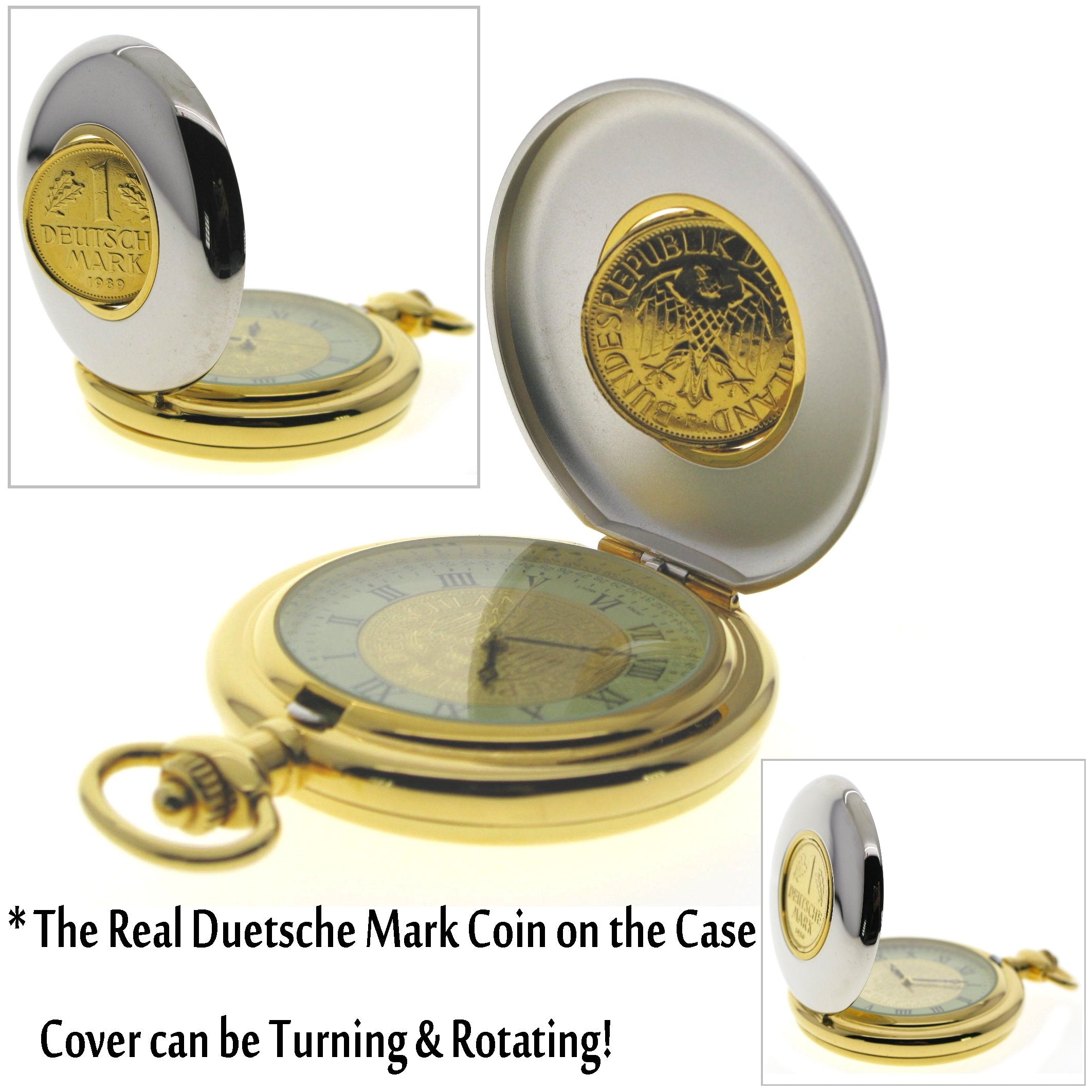 German DM Coin Pocket Watch with Rotating DM Coin